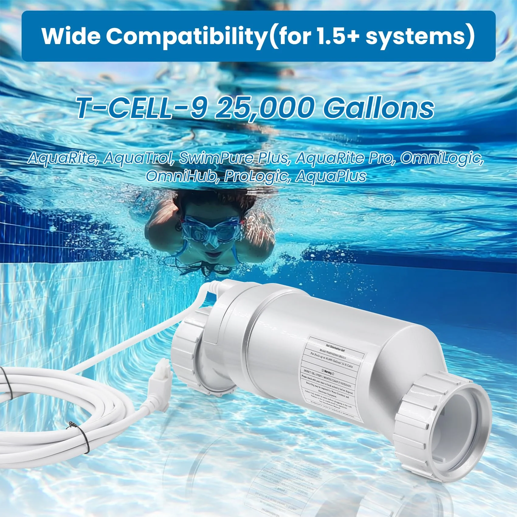 Salt Cell Replacement for Hayward T-Cell-9 – 3+ Year Titanium Core, Cuts Chlorine Costs Up to 56%, Compatible with AquaRite/AquaTrol/ProLogic/AQ-Logic Firmware 1.50+, 25,000 Gallon Pools - Image 6