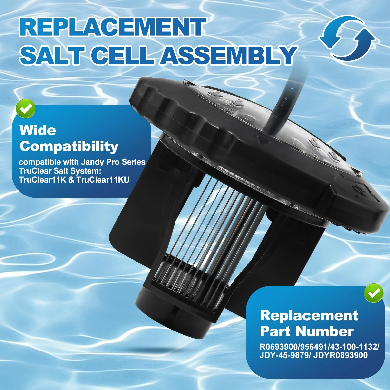 Salt Cell Replacement R0693900 Compatible with Jandy Pro Series TruClear11K & TruClear11KU, Salt Cell Assembly for Pools Up to 35,000 Gallons, Leak-Free Seal - Image 5