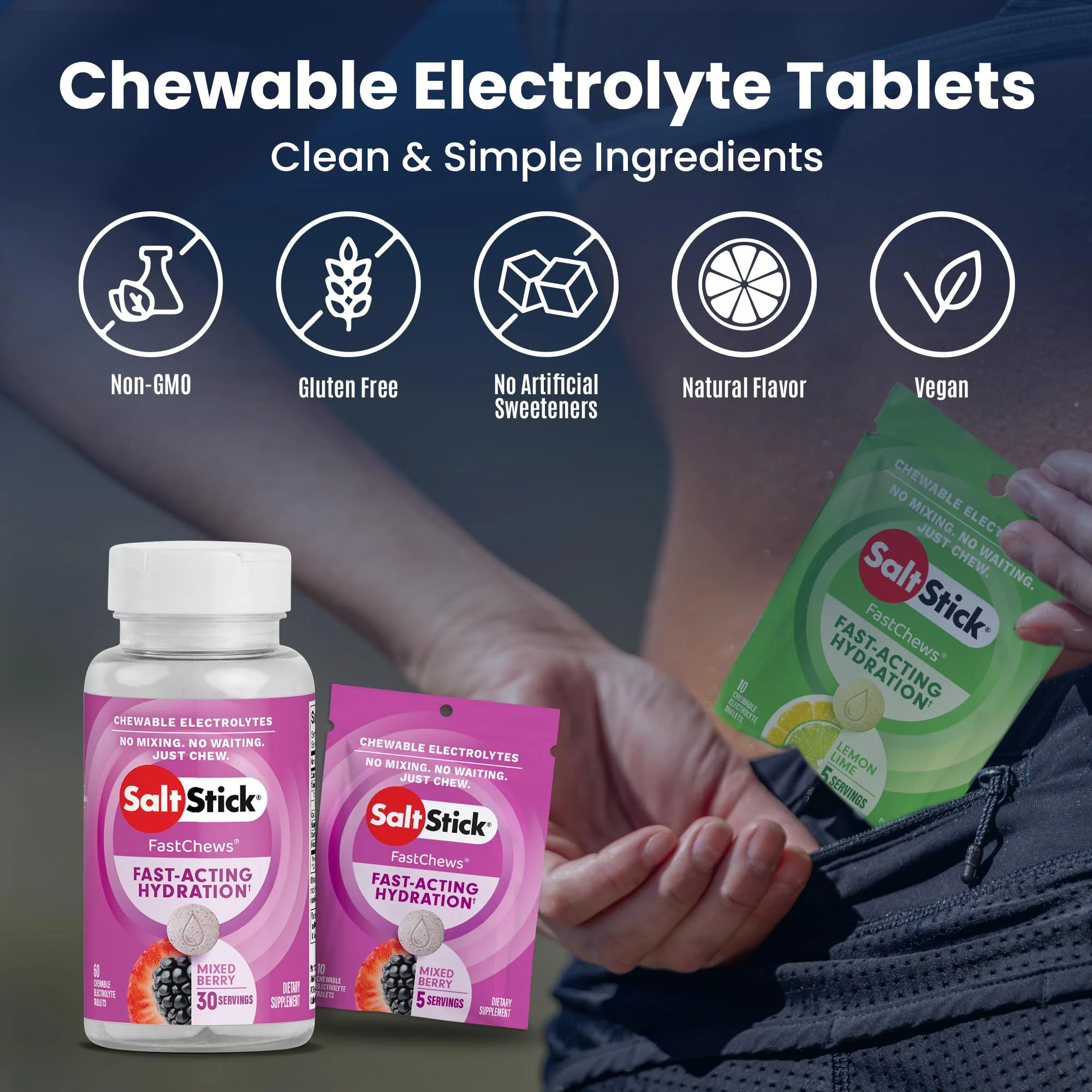 SaltStick Electrolyte FastChews - 60 Mixed Berry Chewable Tablets - Salt Tablets for Running and Hydration, Electrolyte Chews - 60 Count Bottle - Image 4