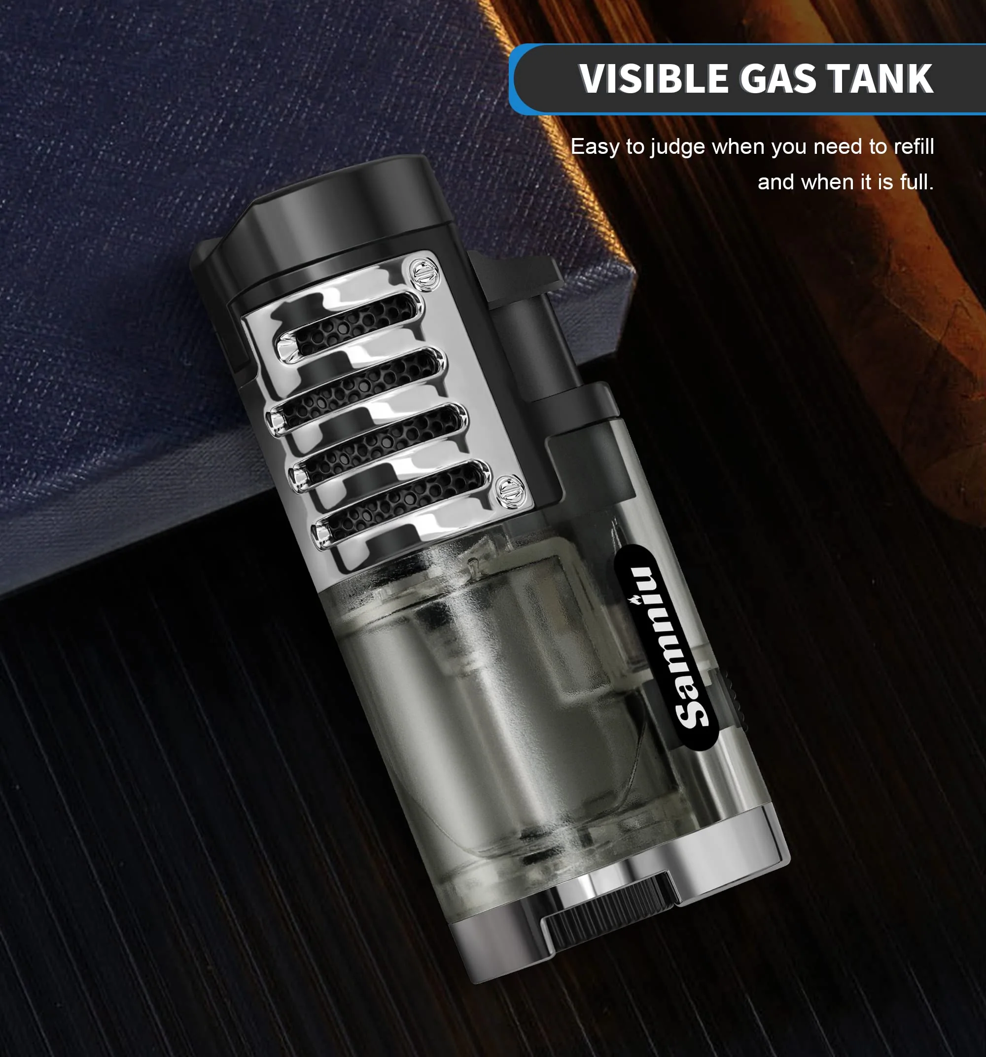 SAMNIU Pack of 2 Torch Lighter, Triple Jet Flames, Visible Gas Tank, Windproof Butane Refill Pocket Lighters for Candle, Men’s Gift (Gas not Included) - Image 4