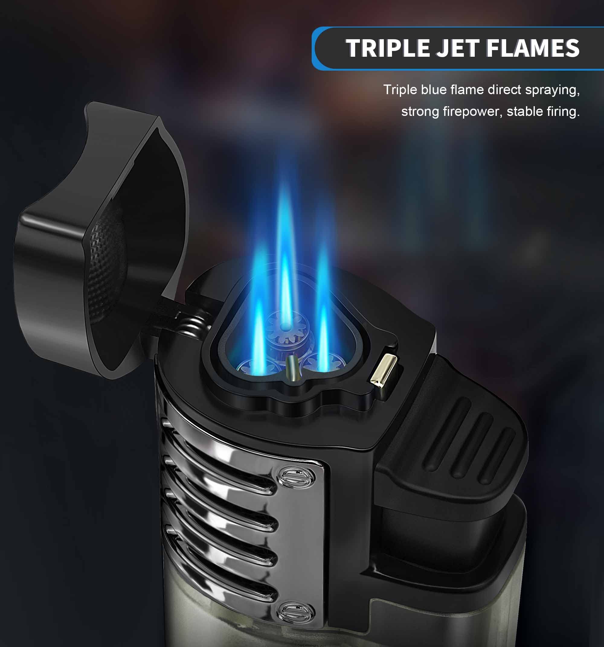 SAMNIU Pack of 2 Torch Lighter, Triple Jet Flames, Visible Gas Tank, Windproof Butane Refill Pocket Lighters for Candle, Men’s Gift (Gas not Included) - Image 6