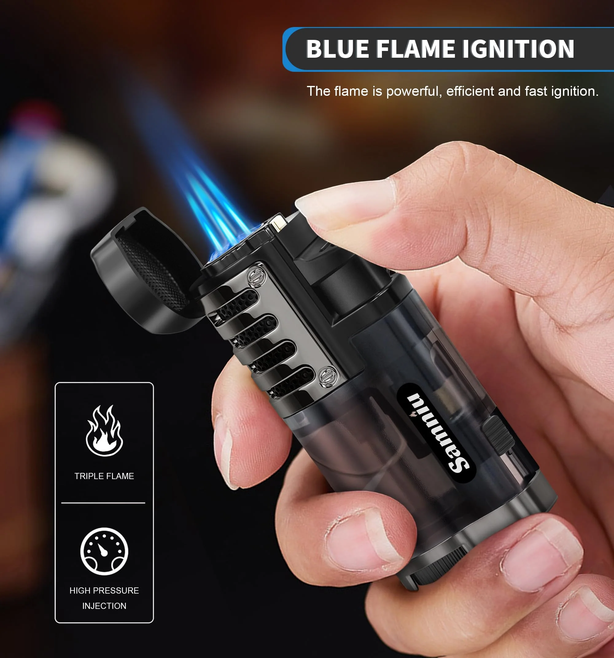 SAMNIU Pack of 2 Torch Lighter, Triple Jet Flames, Visible Gas Tank, Windproof Butane Refill Pocket Lighters for Candle, Men’s Gift (Gas not Included) - Image 7