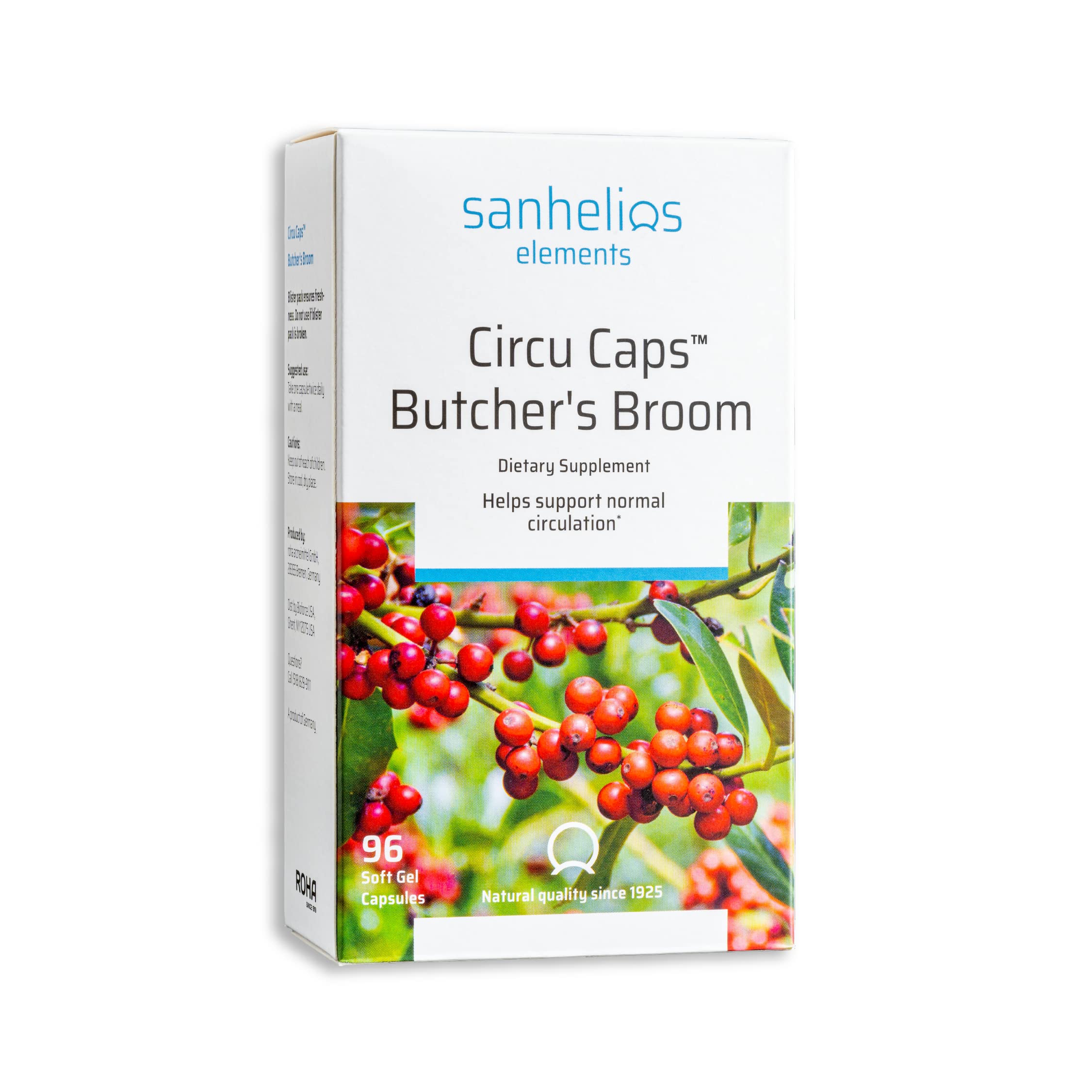Sanhelios Circu Caps High Potency Butcher's Broom Dried Extract 33mg & Rosemary Oil - Herbal Support Supplement for Healthy Blood Flow, Veins & Circulation in Legs - 96 Softgel Capsules - Image 2