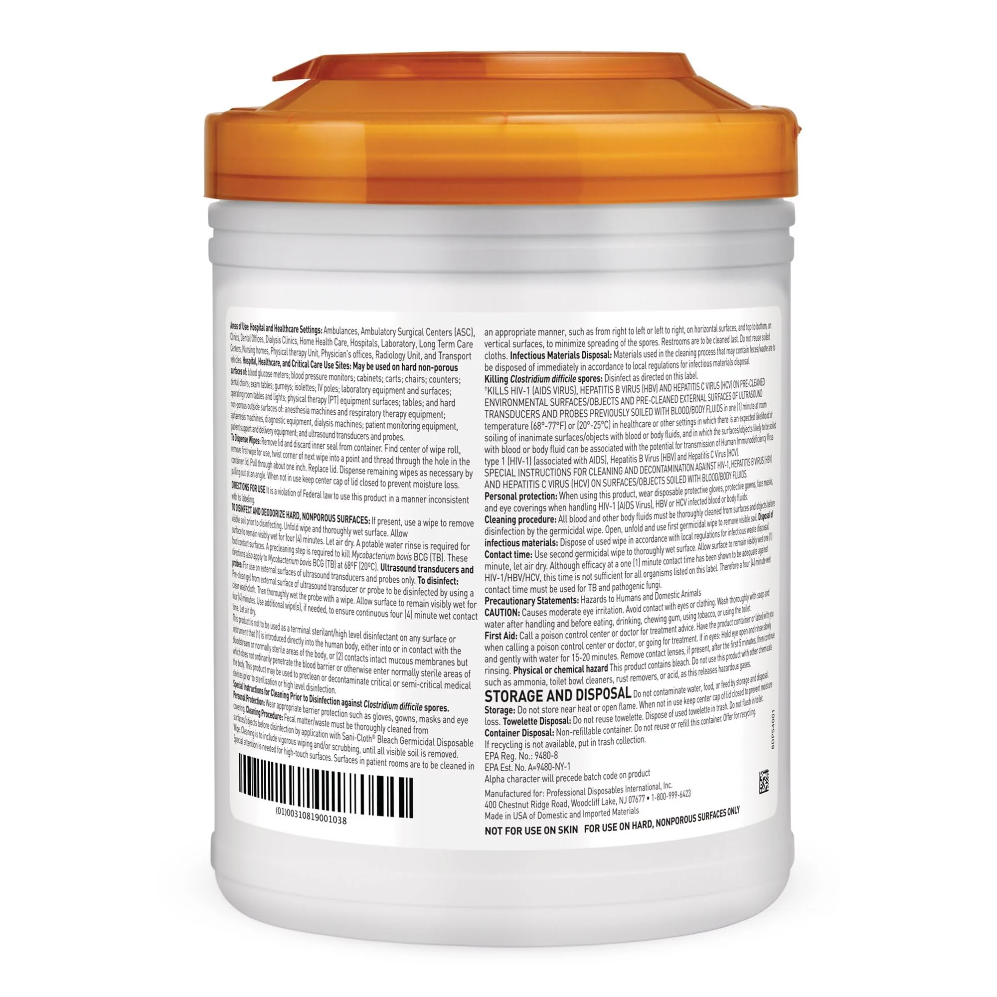 Sani-Cloth Bleach Disposable Wipe - Hospital-Grade Surface Cleaner for Bathroom, Equipment - Large Canister, 6 inch. x 10.5 inch, 75 Total - Image 8