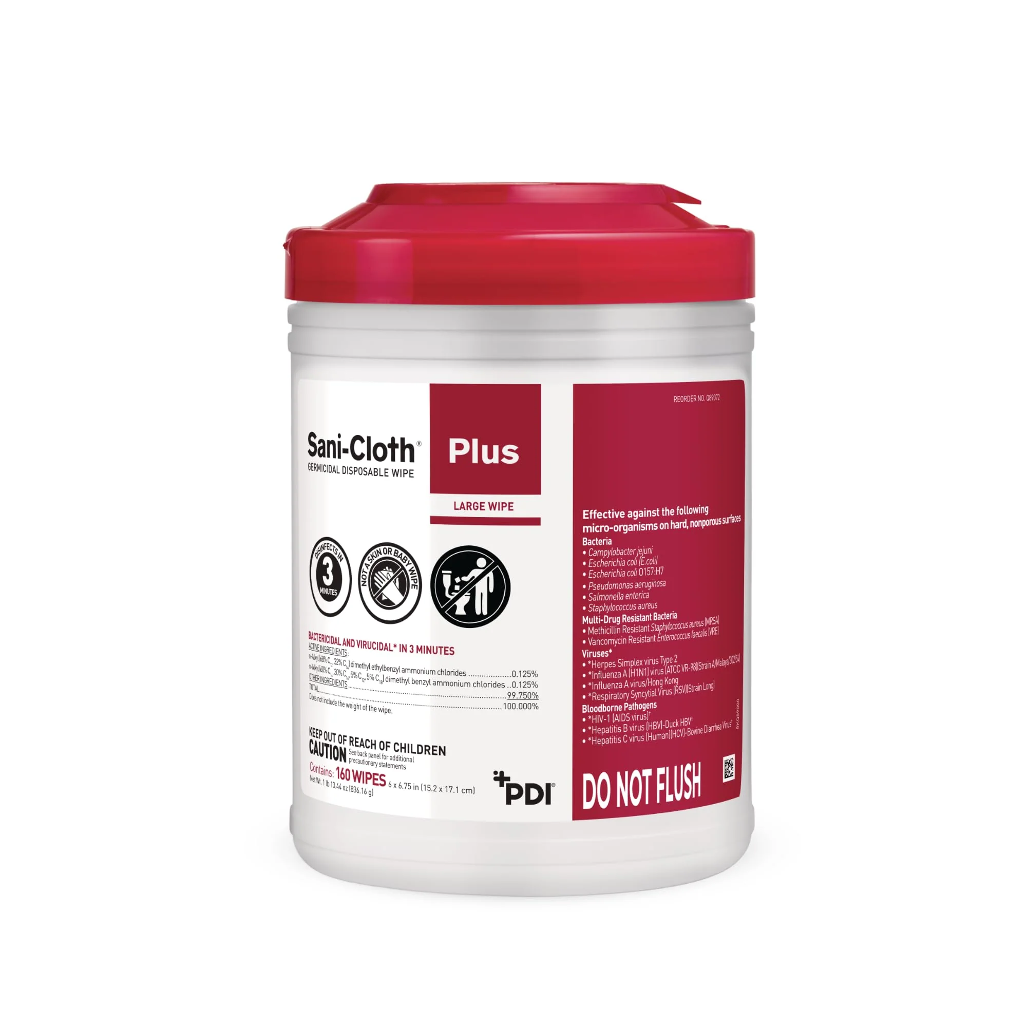 Sani-Cloth Plus Hard Surface Disinfectant Wipe, 160 Count, Q89072 - Case of 12 = 1920 Wipes - Image 2