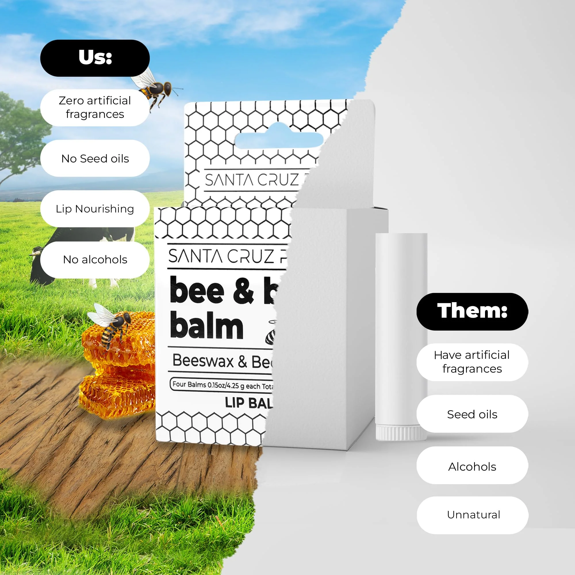 SANTA CRUZ PALEO Beef Tallow Beeswax Lip Balm Hydrating Moisturizer, Natural Grass Fed Lip Care Tallow Balm Soothes Chapped, Dry Lips, Hypoallergenic for Sensitive Skin, Long Lasting & Vitamin Rich - Image 7