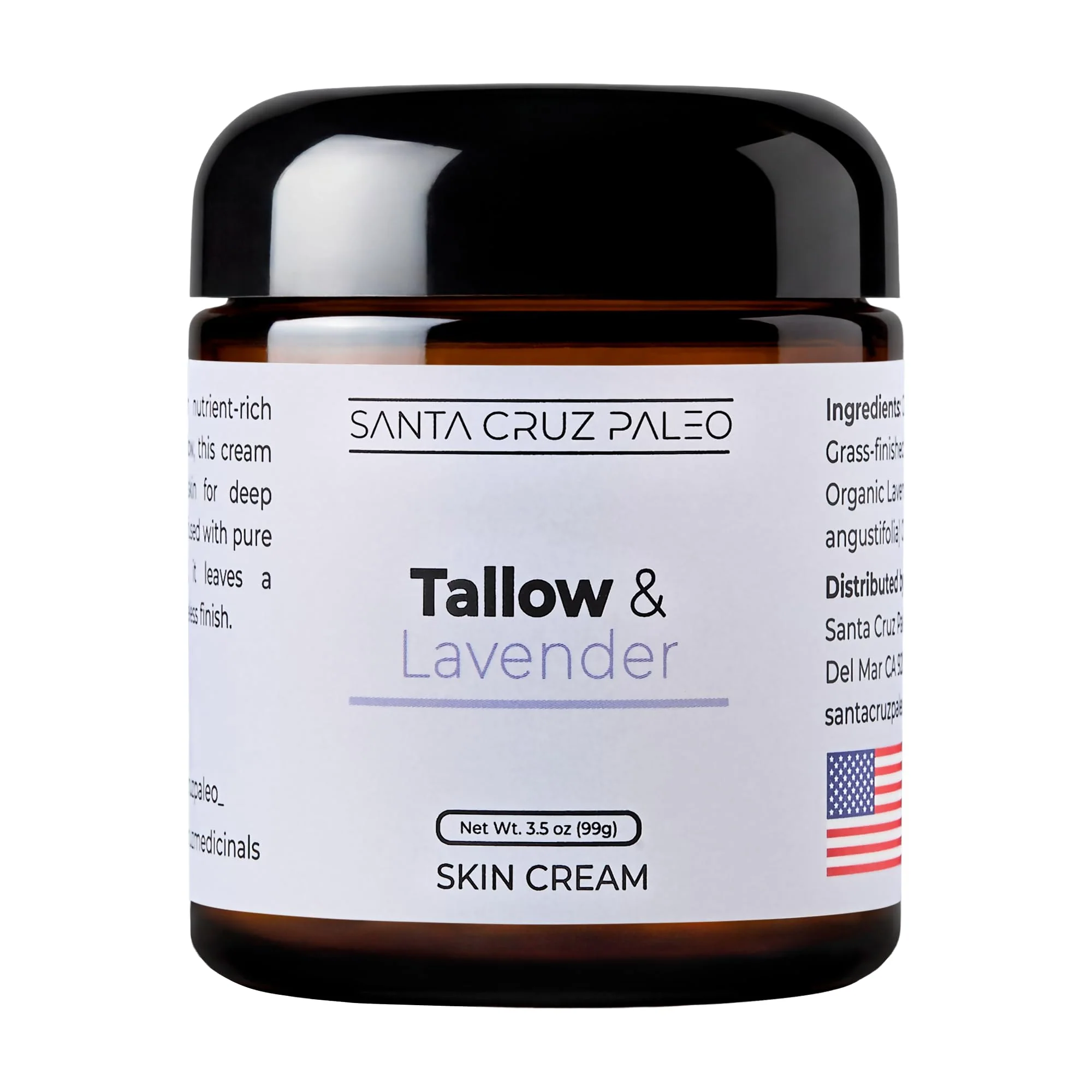 Santa Cruz Paleo, Suet Beef Tallow, Lavendar Moisturizer, Organic, Grassfed Beef Tallow Skin Care, Non-Comedogenic Face & Body Moisturizer for Sensitive Skin, Lavendar, 3.5 Oz