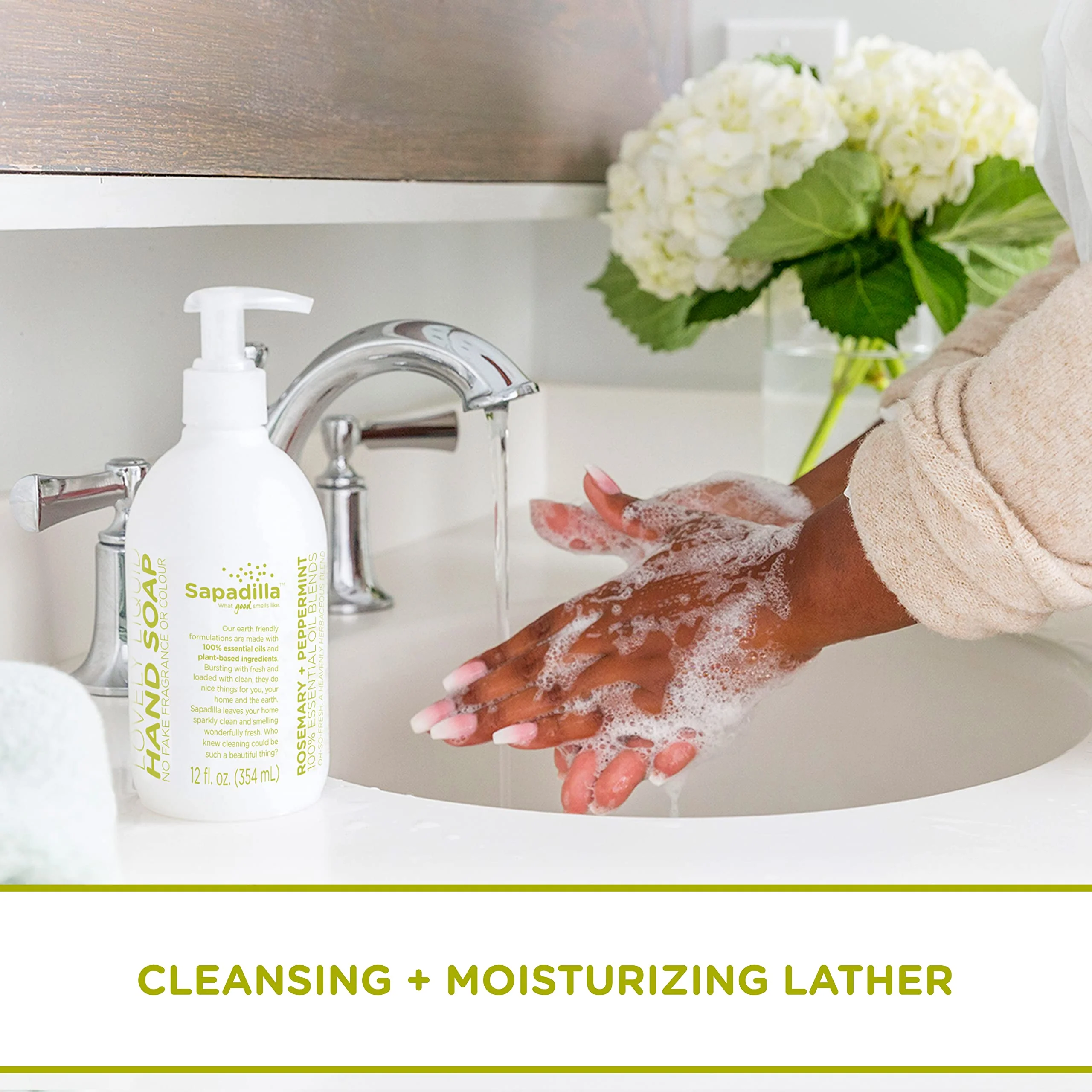 Sapadilla Liquid Hand Soap - Rosemary + Peppermint - Made with 100% Pure Essential Oil Blends, Cleansing & Moisturizing, Aromatic & Fragrant Hand Soap, Plant Based, Biodegradable, 12 Ounce (Pack of 3) - Image 5