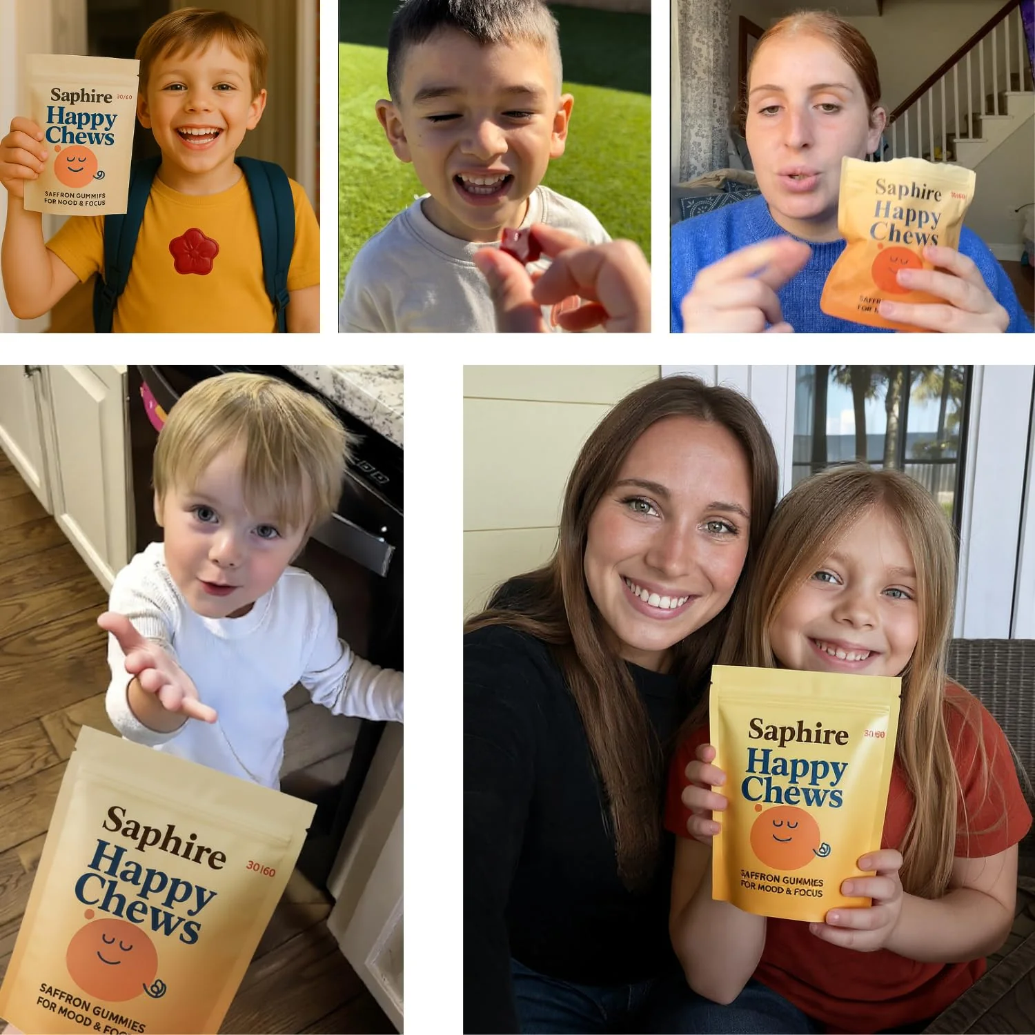 SAPHIRE HAPPY CHEWS Saffron Gummies for Kids | Supports Mood, Calm & Focus | Saffron Extract, Passionflower, St. John’s Wort & GABA | Sugar-Free, Gluten-Free, Vegan, Non-GMO (60 Gummies) - Image 4