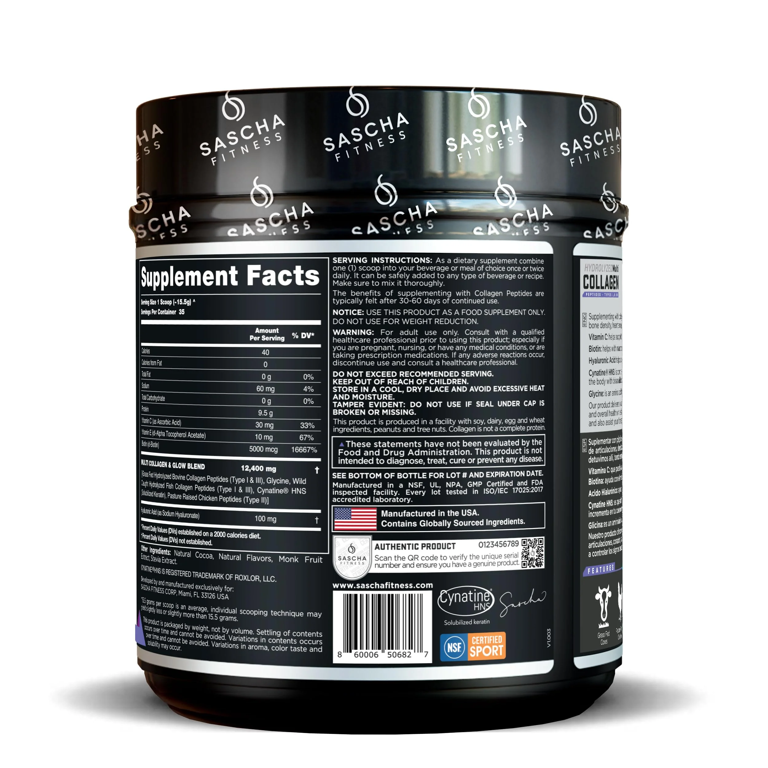 SASCHA FITNESS Hydrolyzed Multi Collagen Peptides Tipes 1,2 & 3 |Hyaluronic Acid|Biotin Cynatine HSN|Vitamin C & E |for Hairs, Skin & Bone Support|Chocolate Flavor - Image 4