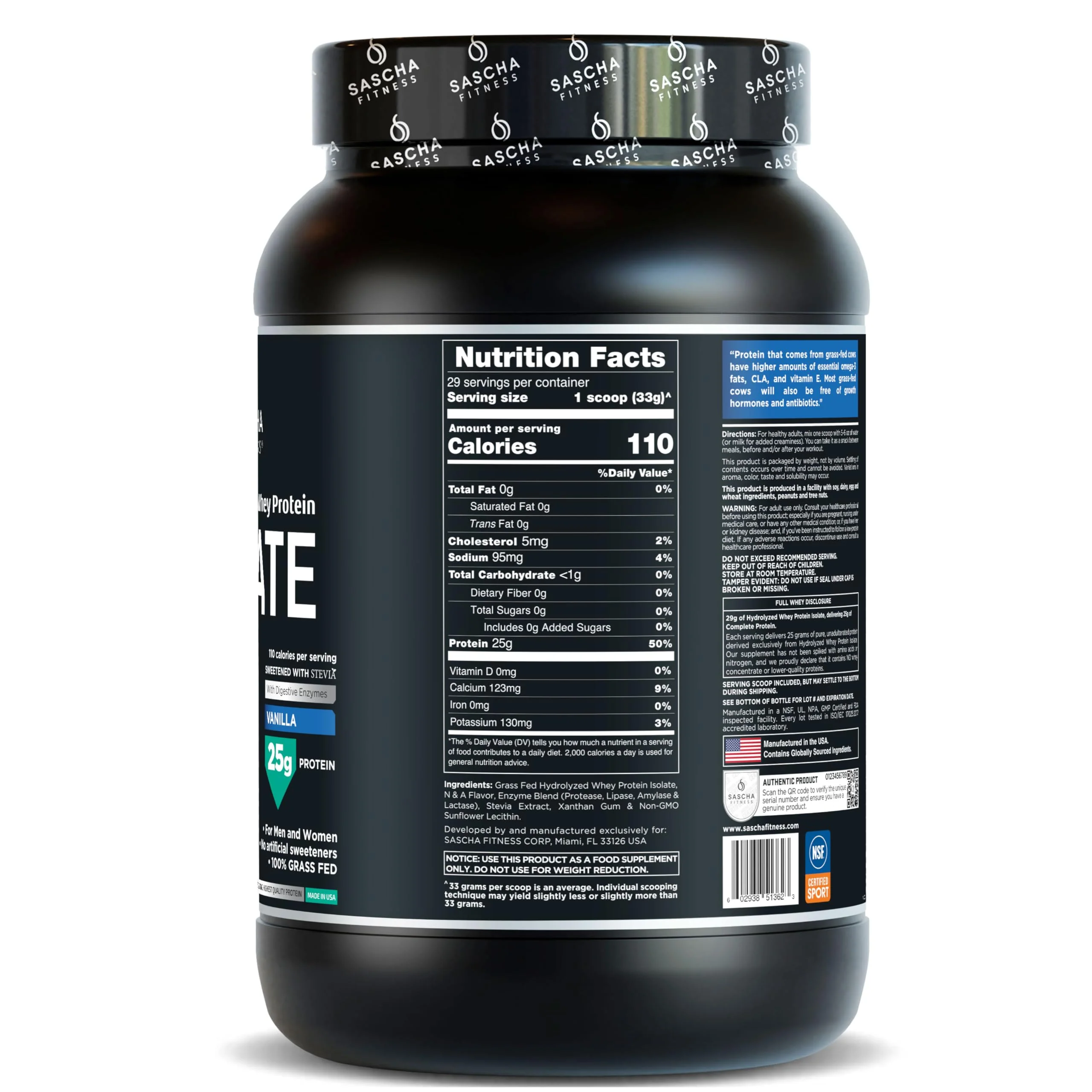 SASCHA FITNESS Hydrolyzed Whey Protein Isolate,100% Grass-Fed (2 Pounds, Vanilla) - Image 6