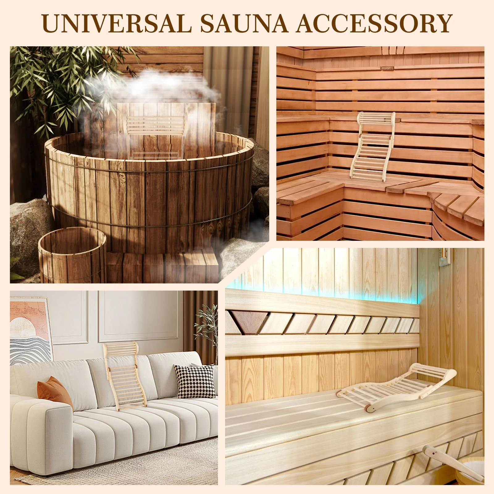 Sauna Backrest Infrared Sauna Backrest Accessories with Adjustable Pillow Wooden Slip-Resistant Non-Toxic Comfortable S-Shape Design Sauna Chair for Any Barrel or Infrared Sauna - Image 2