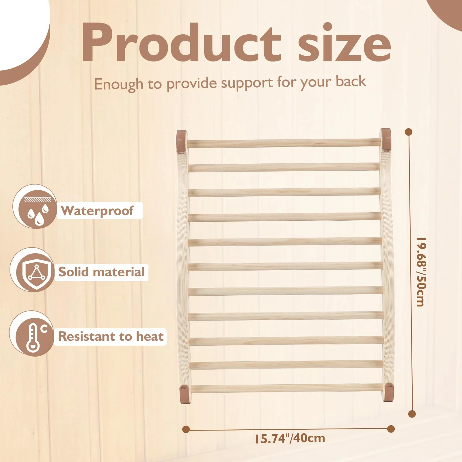 Sauna Backrest Sauna Accessories Wooden Slip-Resistant Non-Toxic Comfortable S-Shape Design Sauna Chair with Back, Sauna Accessories for Any Barrel or Infrared Sauna - Image 3