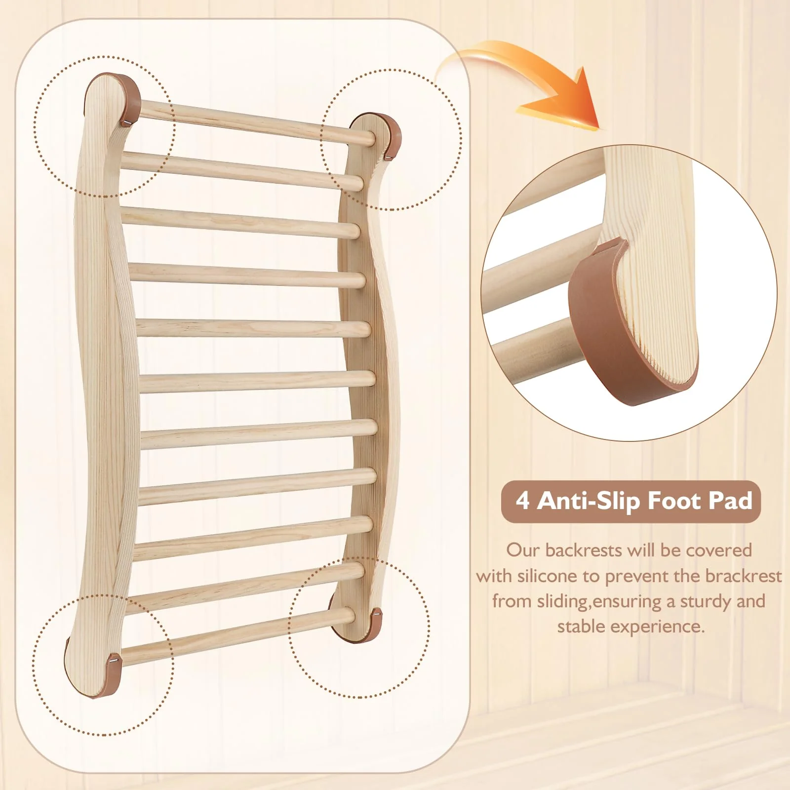 Sauna Backrest Sauna Accessories Wooden Slip-Resistant Non-Toxic Comfortable S-Shape Design Sauna Chair with Back, Sauna Accessories for Any Barrel or Infrared Sauna - Image 5