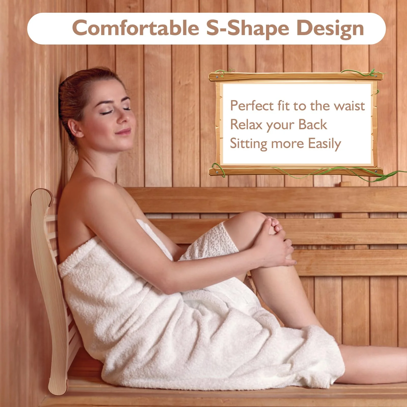 Sauna Backrest Sauna Accessories Wooden Slip-Resistant Non-Toxic Comfortable S-Shape Design Sauna Chair with Back, Sauna Accessories for Any Barrel or Infrared Sauna - Image 6