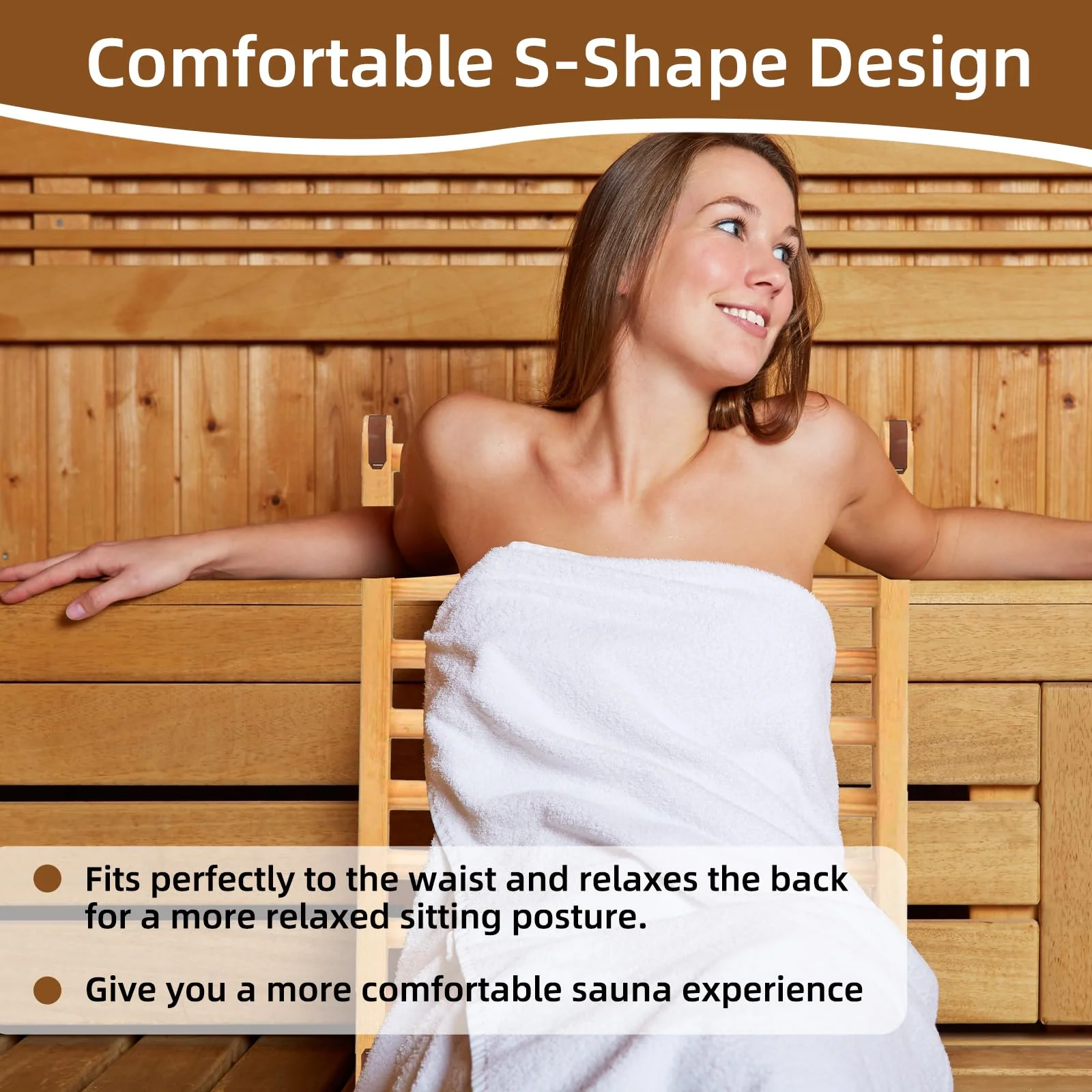 Sauna Backrest Wooden Sauna Accessories (Assembly Required) Non-slip Comfort Sauna Backrest Ergonomic S-shaped Sauna Backrest Relaxes the Back Pine Sauna Backrest Suitable for Sauna Environment - Image 4