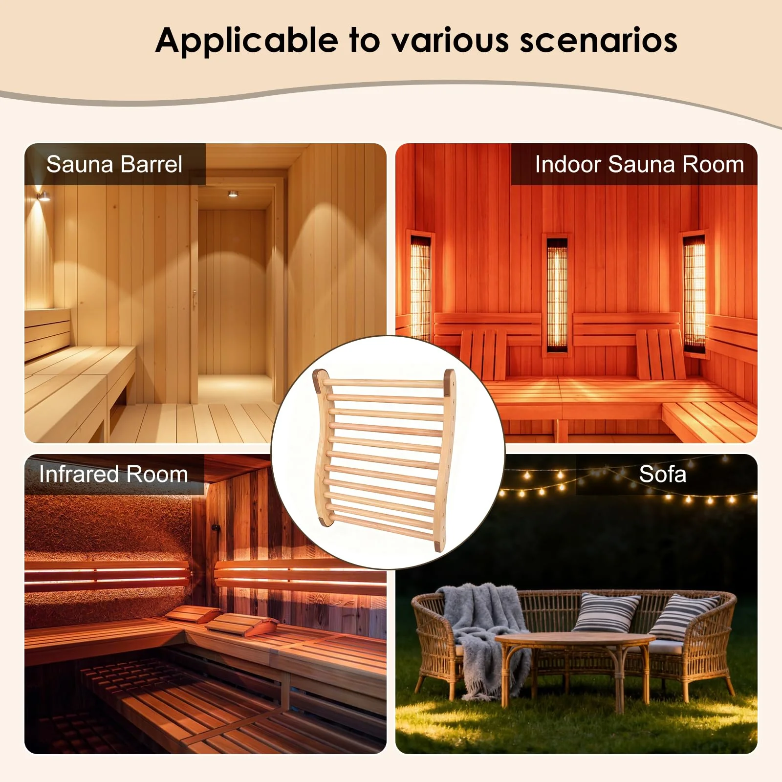 Sauna Backrest Wooden Sauna Accessories (Assembly Required) Non-slip Comfort Sauna Backrest Ergonomic S-shaped Sauna Backrest Relaxes the Back Pine Sauna Backrest Suitable for Sauna Environment - Image 5