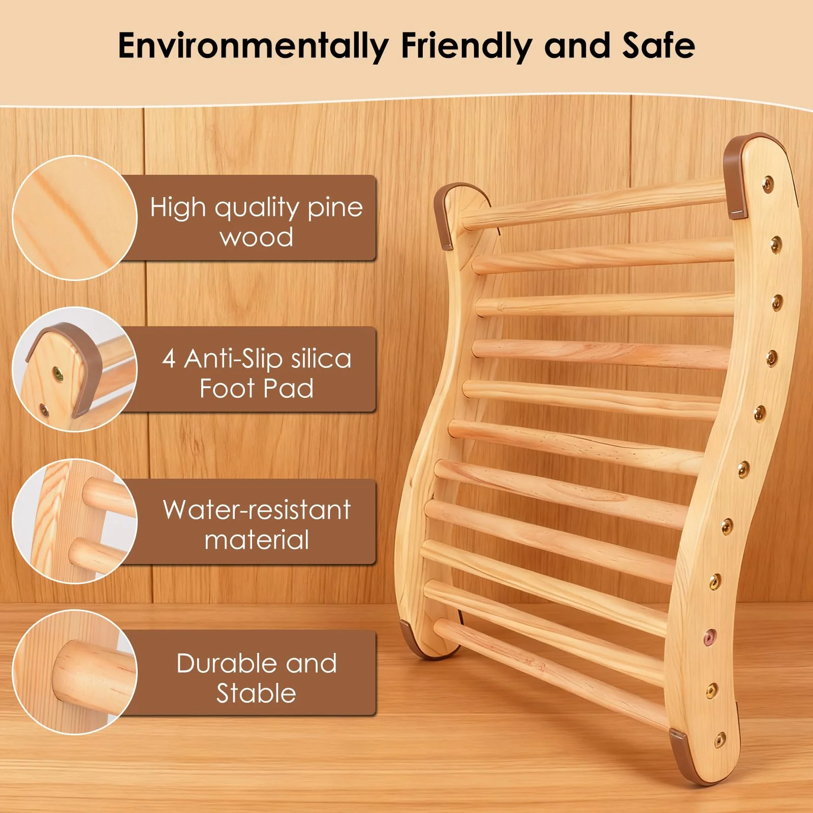 Sauna Backrest Wooden Sauna Accessories (Assembly Required) Non-slip Comfort Sauna Backrest Ergonomic S-shaped Sauna Backrest Relaxes the Back Pine Sauna Backrest Suitable for Sauna Environment - Image 6