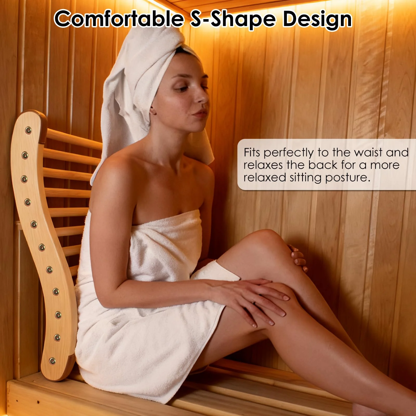 Sauna Backrest Wooden Sauna Accessories (Assembly Required) Non-slip Comfort Sauna Backrest Ergonomic S-shaped Sauna Backrest Relaxes the Back Pine Sauna Backrest Suitable for Sauna Environment - Image 7