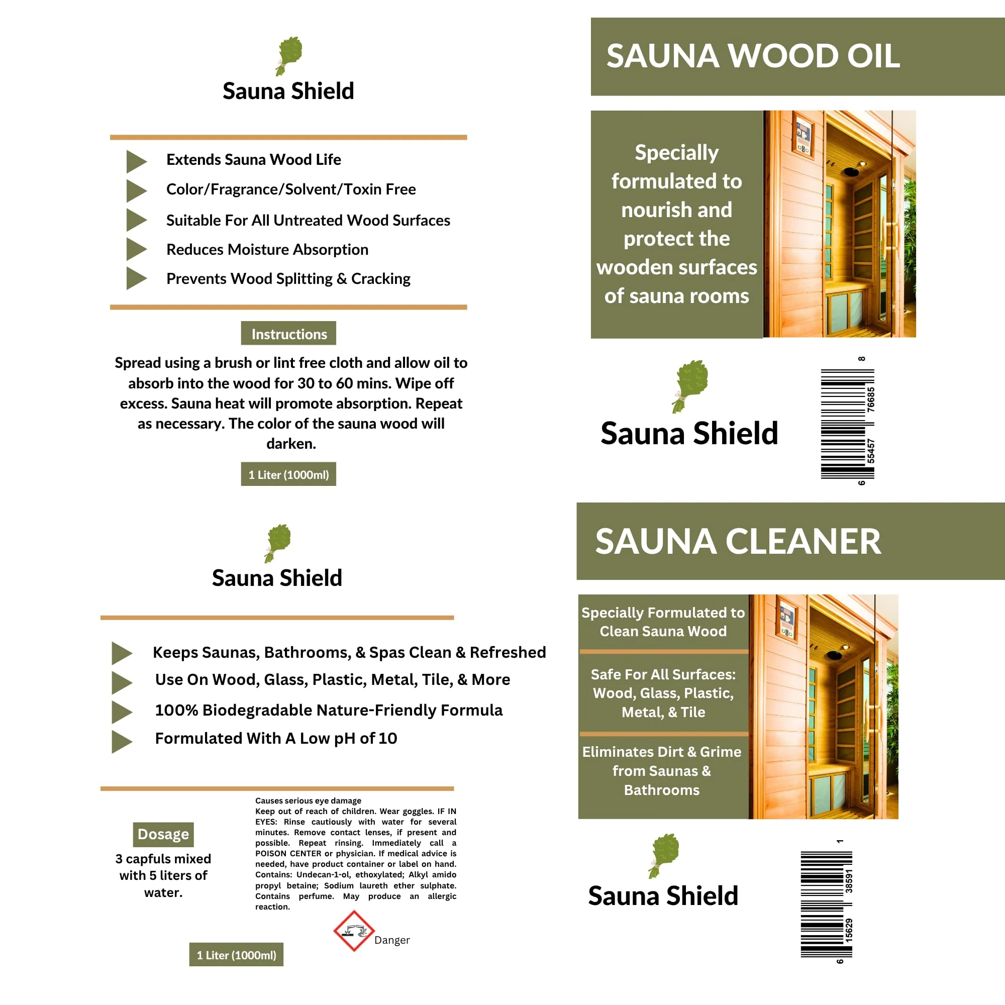 Sauna Shield Sauna Care Set – Sauna Wood Oil & Sauna Cleaner (33.8 fl oz each) with Applicator Sponge & Gloves | Protects, Cleans & Nourishes Sauna Wood | For Traditional & Infrared Saunas - Image 3