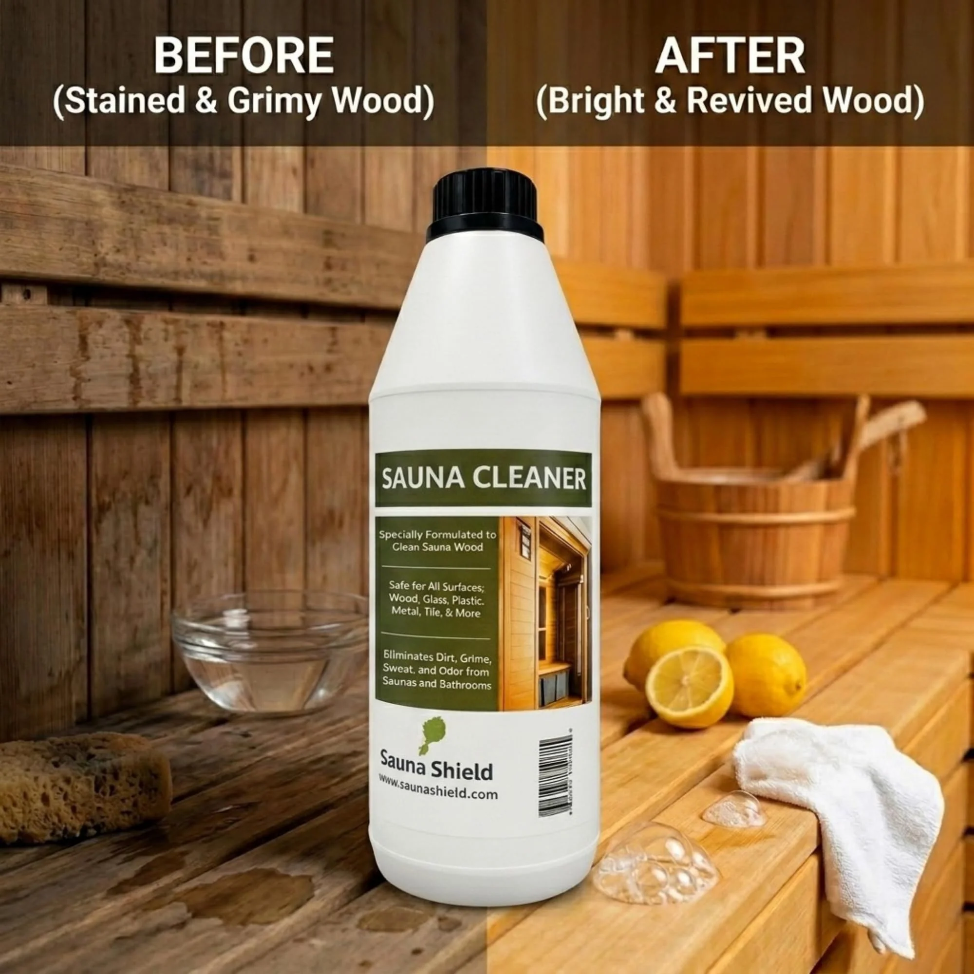 Sauna Shield Sauna Care Set – Sauna Wood Oil & Sauna Cleaner (33.8 fl oz each) with Applicator Sponge & Gloves | Protects, Cleans & Nourishes Sauna Wood | For Traditional & Infrared Saunas - Image 4