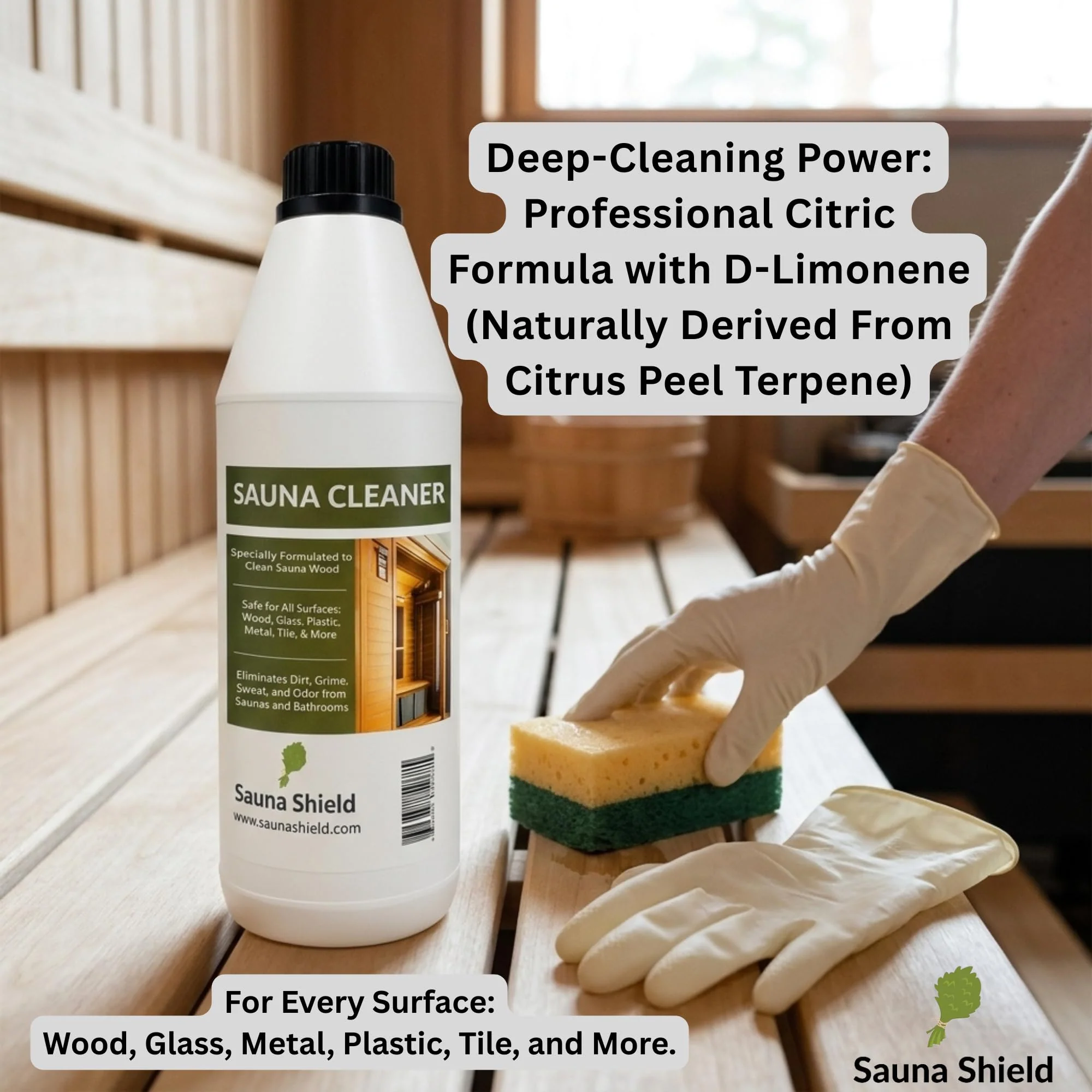 Sauna Shield Sauna Care Set – Sauna Wood Oil & Sauna Cleaner (33.8 fl oz each) with Applicator Sponge & Gloves | Protects, Cleans & Nourishes Sauna Wood | For Traditional & Infrared Saunas - Image 8