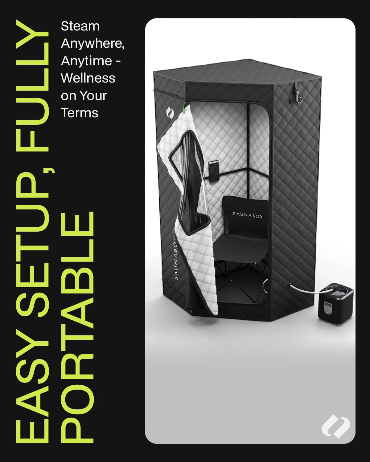 SAUNABOX® SmartSteam Kit Pro | Personal Steam Sauna for Home Use | Portable Sauna Tent with Chair, Mat & Case | Full-Body Steam Therapy for Relaxation, Detox & Recovery - Image 6