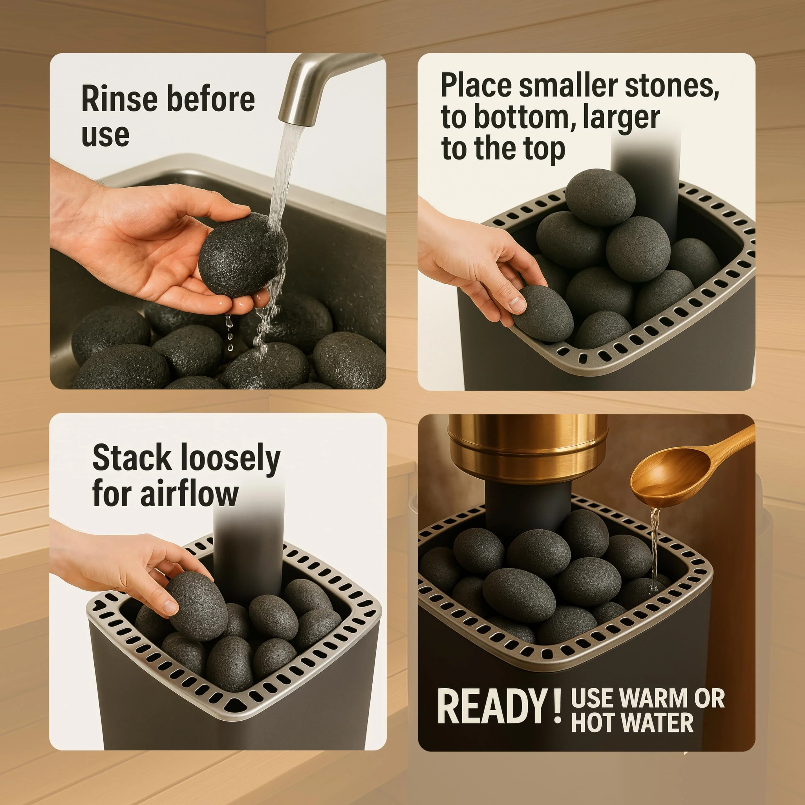 SAUNOM Premium Sauna Rocks for Electric and Wood Burning Sauna Heaters — 33lbs A+ Grade Natural Vulcanite — Crack Resistant & Superior Heat Retention Sauna Stones — Fast Heating & Long Lasting Steam - Image 3