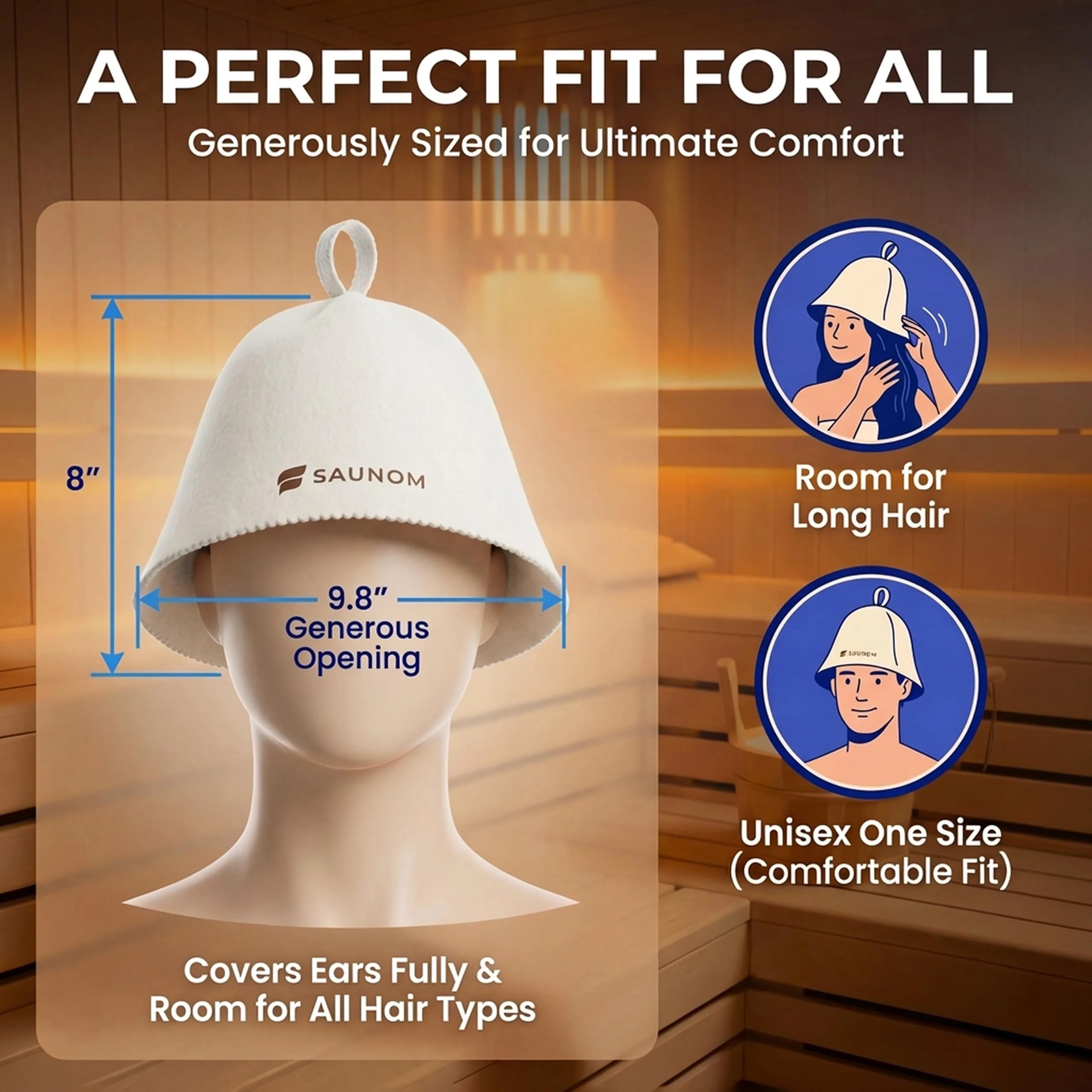 SAUNOM Premium Ultra Soft Sauna Hat for Women and Men — 100% Merino Wool — Ultra Soft, Breathable, Itch-Free and Odor Resistant Sauna Cap — Ideal Banya Hat - Image 3