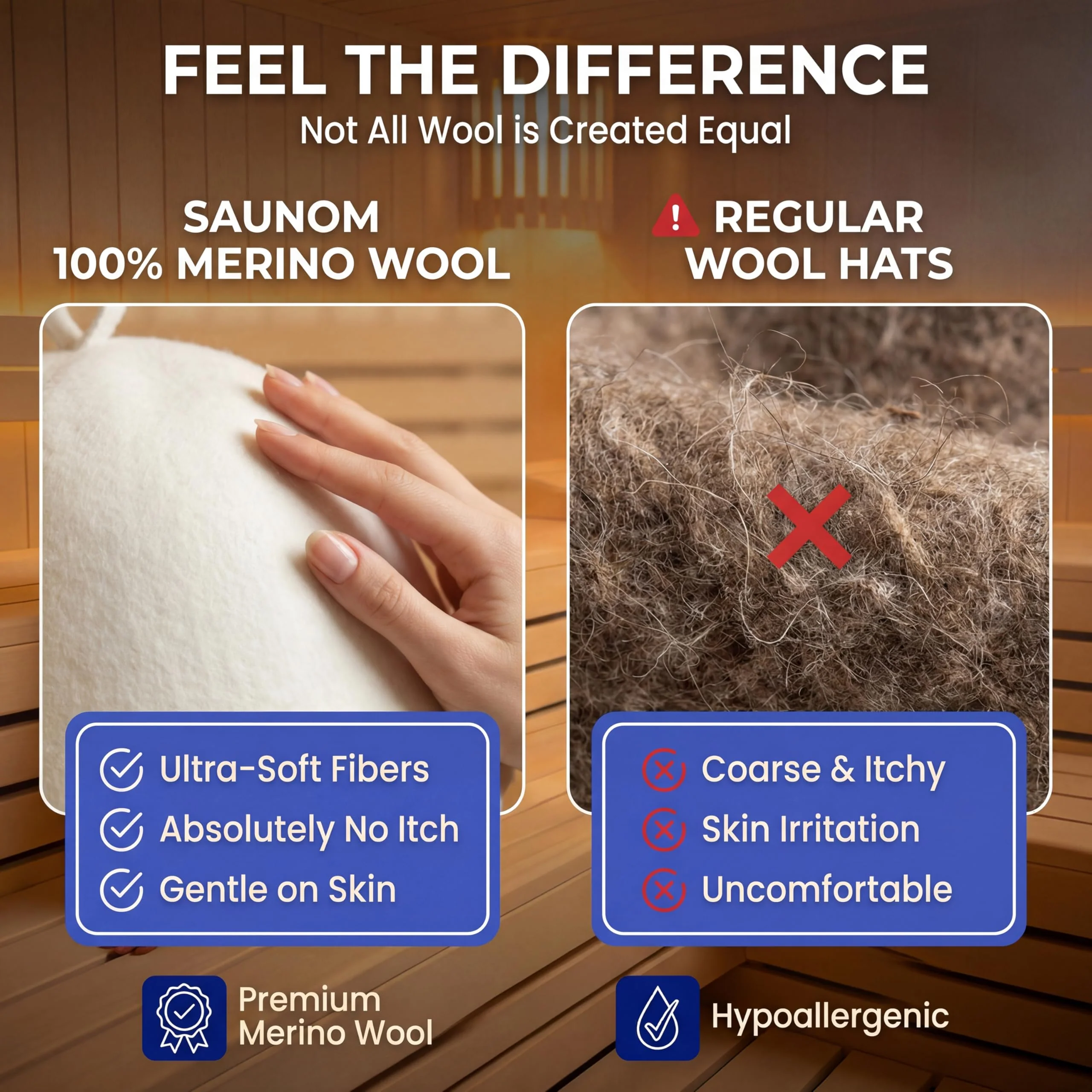 SAUNOM Premium Ultra Soft Sauna Hat for Women and Men — 100% Merino Wool — Ultra Soft, Breathable, Itch-Free and Odor Resistant Sauna Cap — Ideal Banya Hat - Image 6