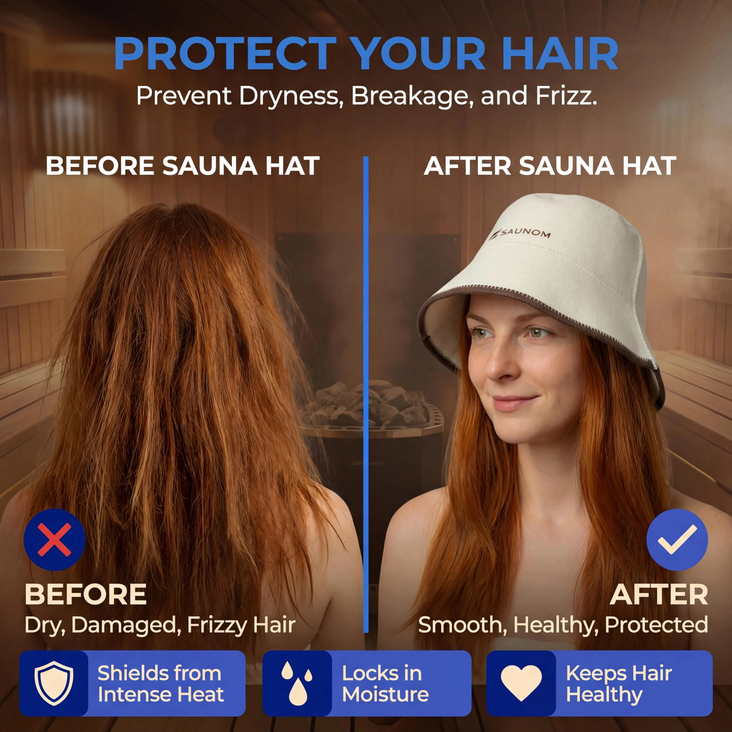 SAUNOM Wool Sauna Hat for Men and Women — 100% Natural Wool — Breathable, Itch-Free and Odor Resistant Sauna Cap — Ideal Banya Hat for Men - Image 5