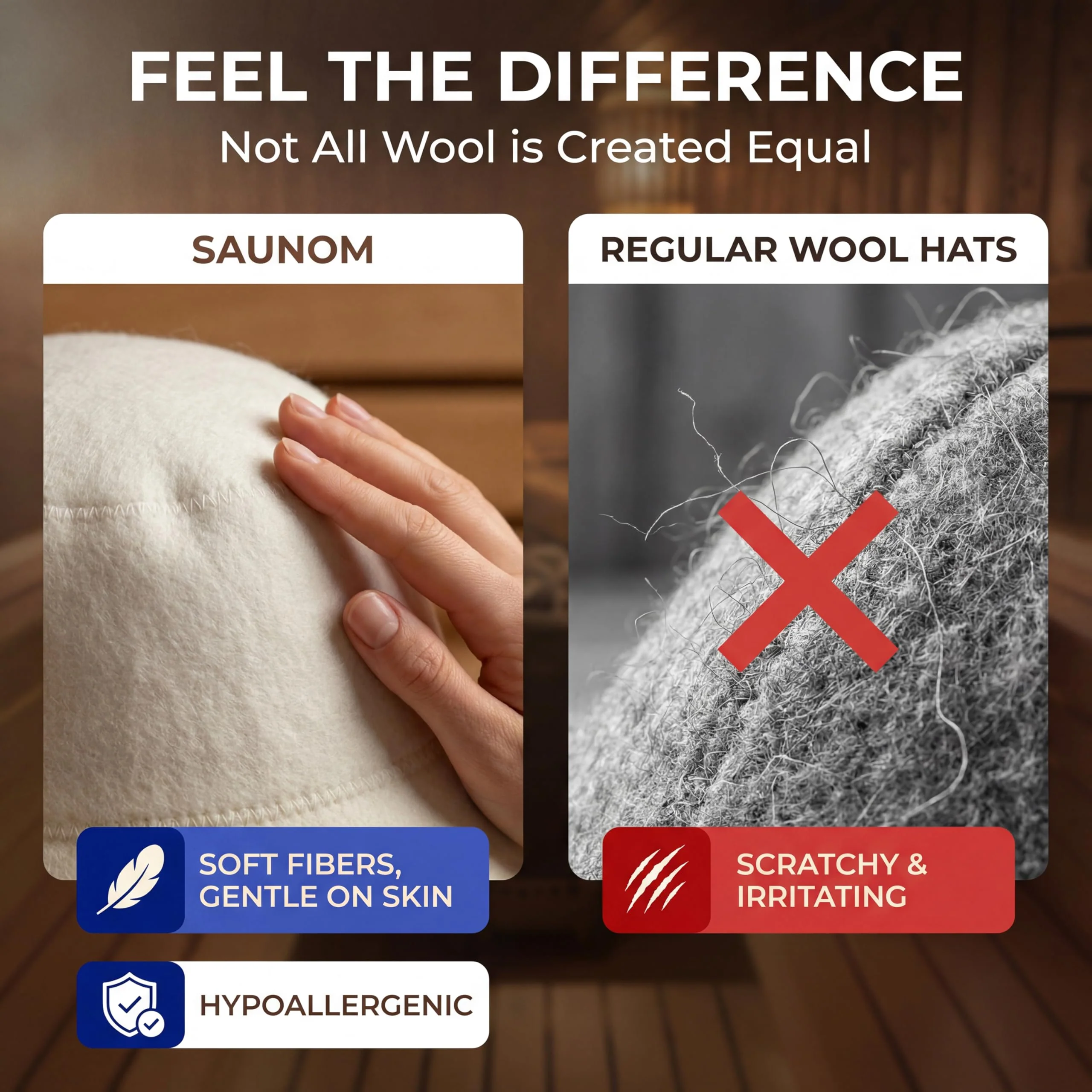 SAUNOM Wool Sauna Hat for Men and Women — 100% Natural Wool — Breathable, Itch-Free and Odor Resistant Sauna Cap — Ideal Banya Hat for Men - Image 6