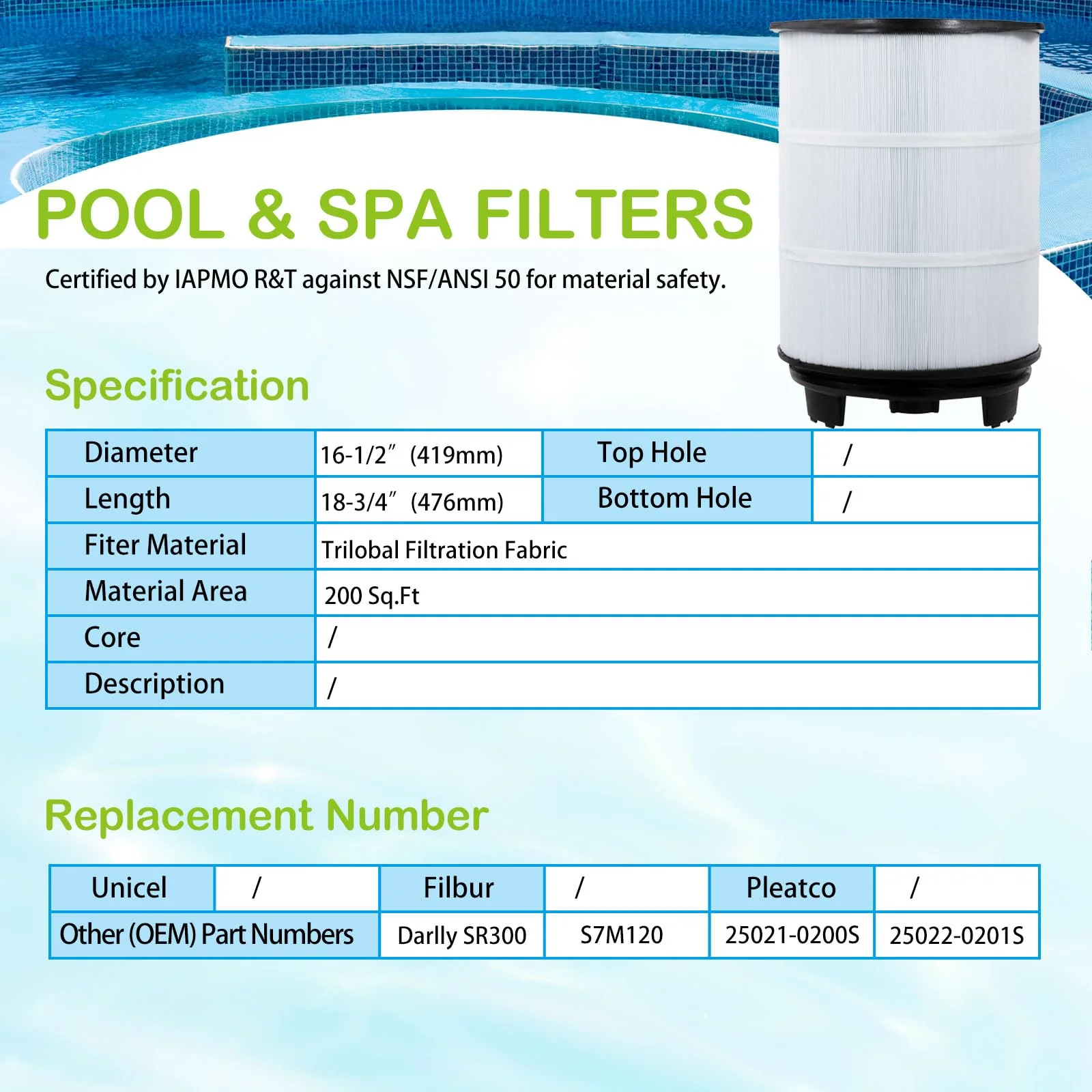 Savener® S7M120 System 3 Inner and Outer Pool Filter, Compatible with 25021-0200S & 25022-0201S, Replacement for Sta-Rite System 3 S7M120, SR300 Pool Filter Cartridge, 300 Sq. Ft - Image 7