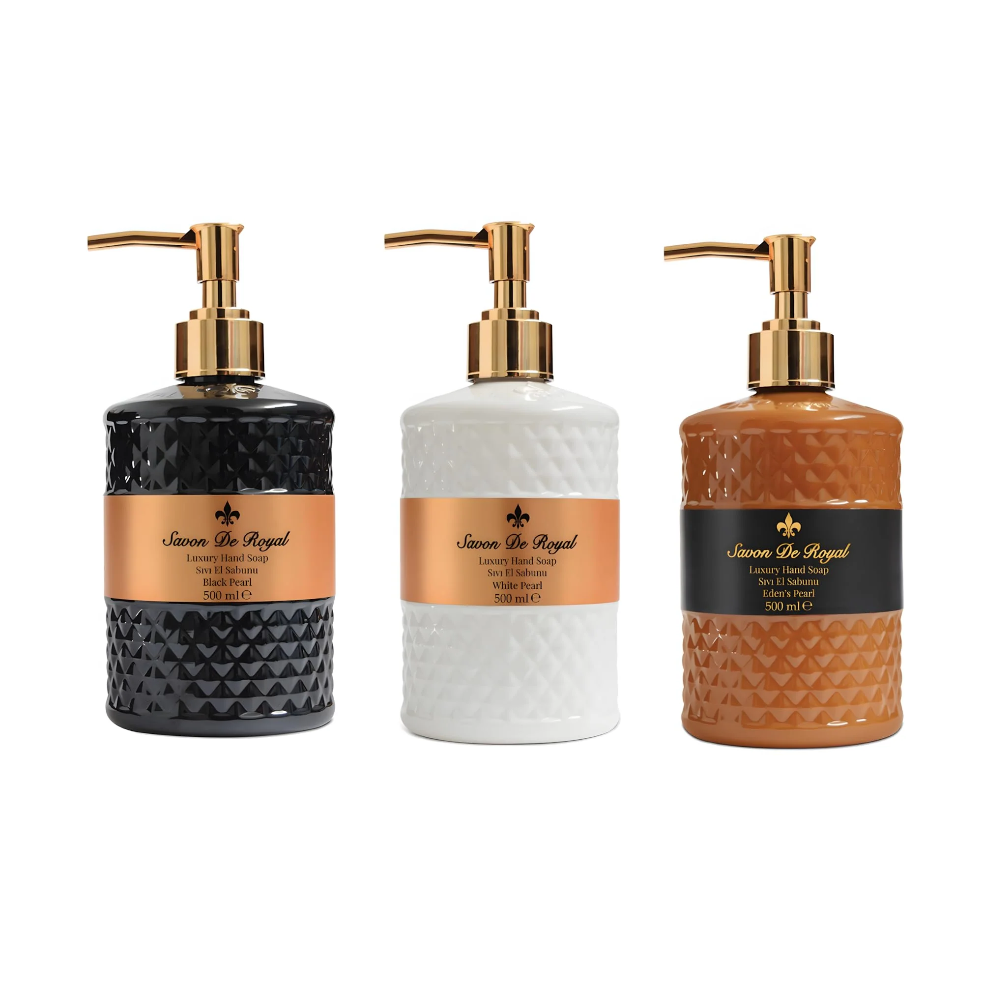 Savon De Royal Luxury Pack of 3 Liquid Hand Soap, Jasmine/Musk Vanilla/Vanilla Orange Bathroom Soap Hand Wash Refillable Bottle Gift 50.7 Fl Oz
