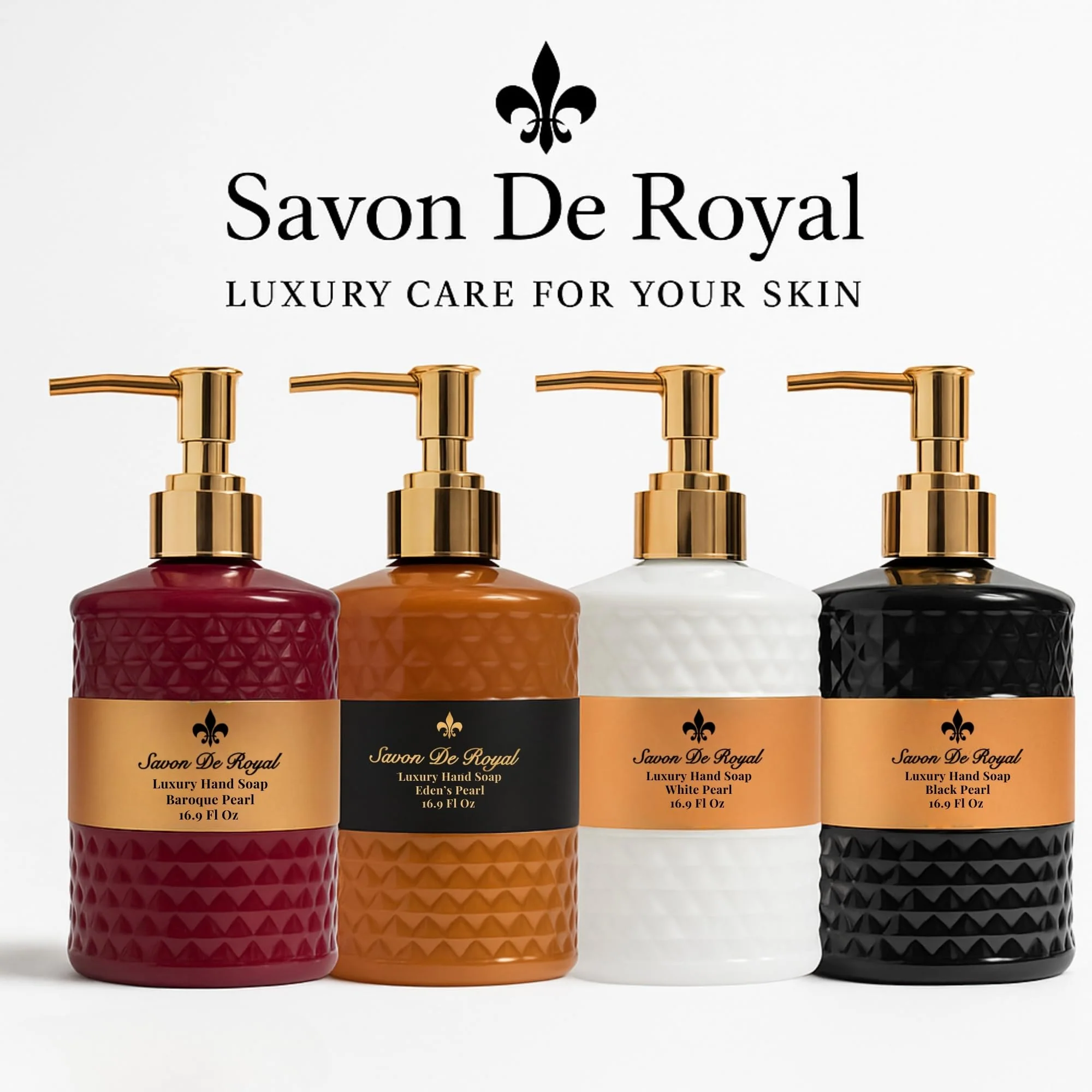 Savon De Royal Luxury Pack of 3 Liquid Hand Soap, Jasmine/Musk Vanilla/Vanilla Orange Bathroom Soap Hand Wash Refillable Bottle Gift 50.7 Fl Oz - Image 2