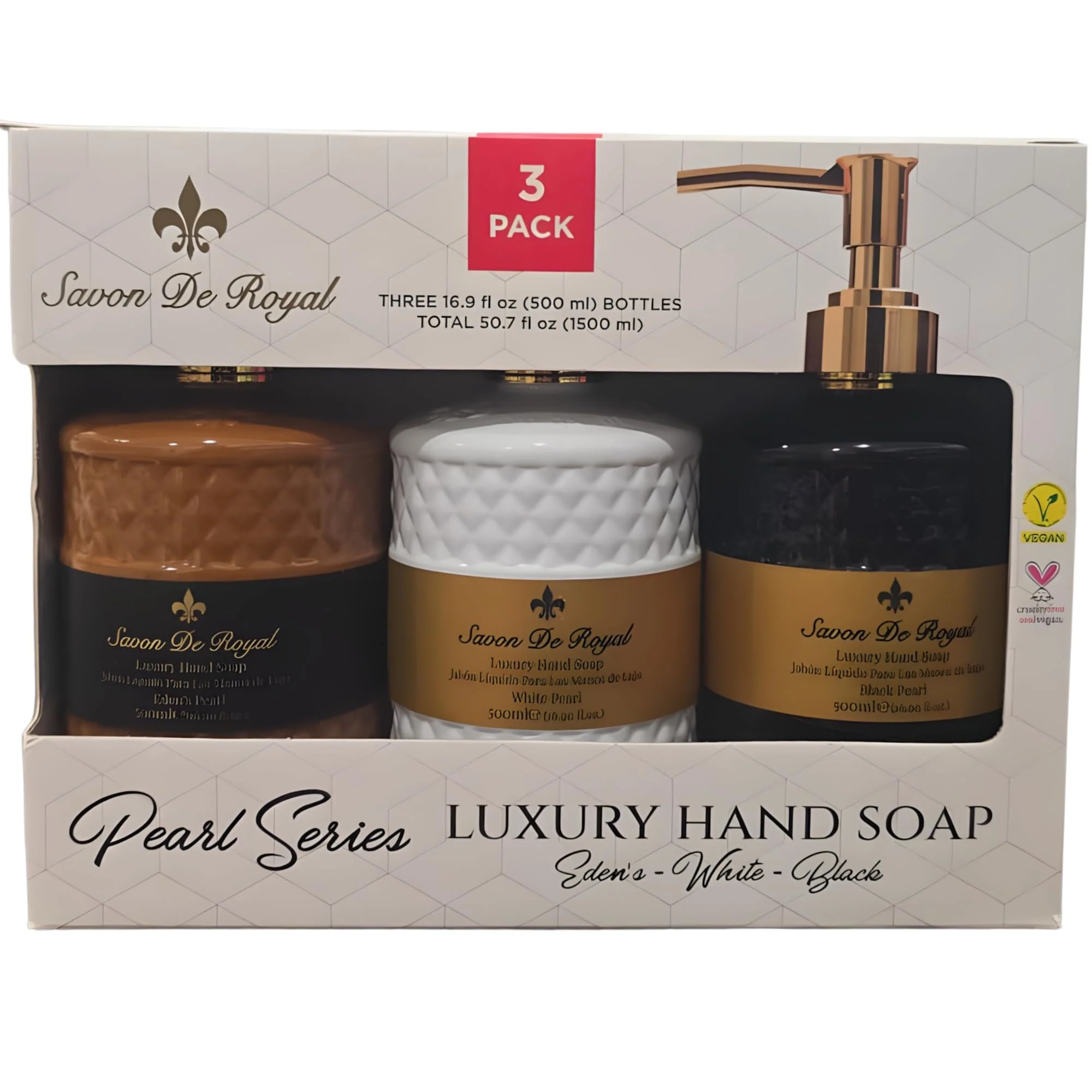 Savon De Royal Luxury Pack of 3 Liquid Hand Soap, Jasmine/Musk Vanilla/Vanilla Orange Bathroom Soap Hand Wash Refillable Bottle Gift 50.7 Fl Oz - Image 7