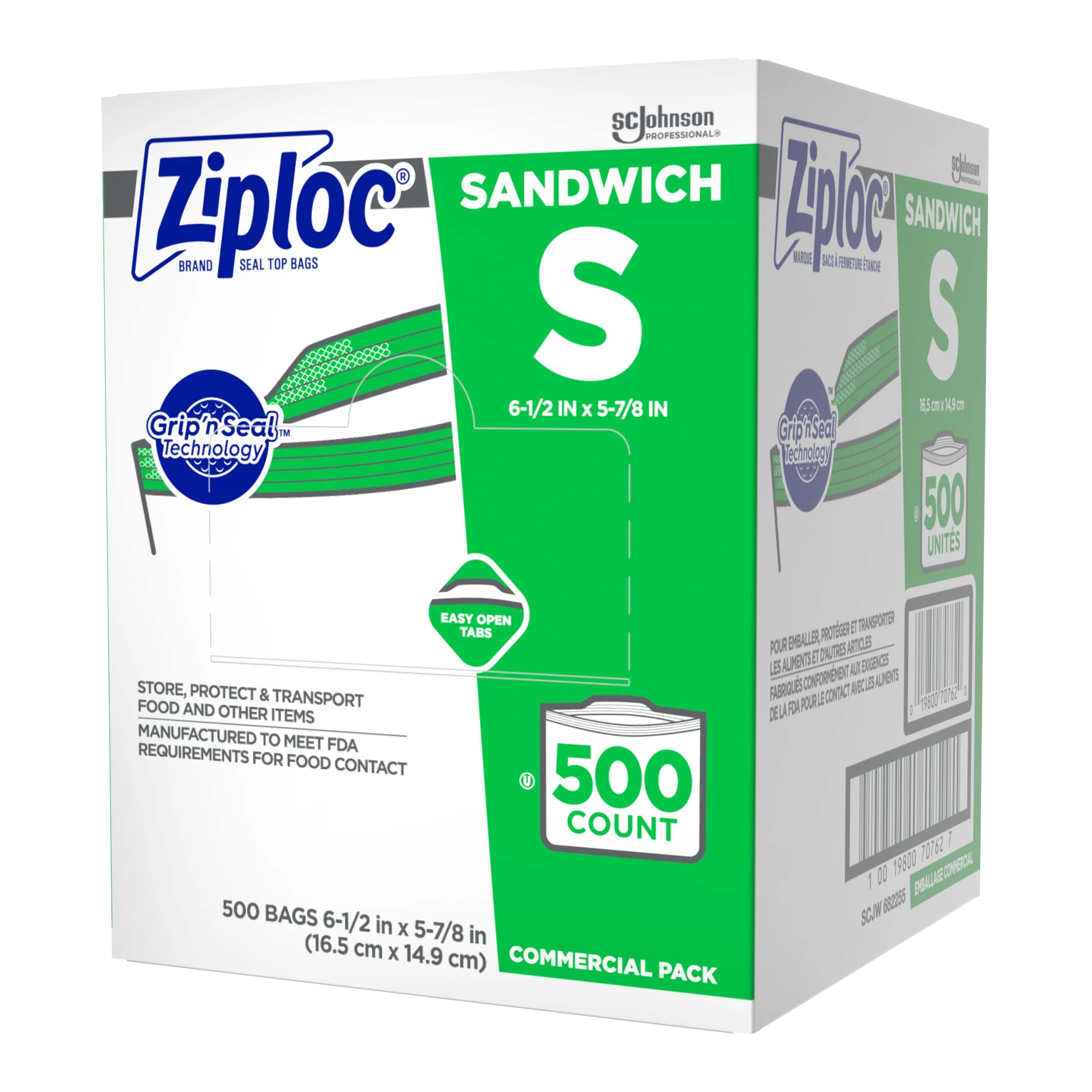 SC Johnson Professional Ziploc Brand Sandwich Bags, Food Storage Ziploc Brand Bags, Easy Open Tabs, Commercial Pack, 500 Count Box, for Professional Use Only - Image 3