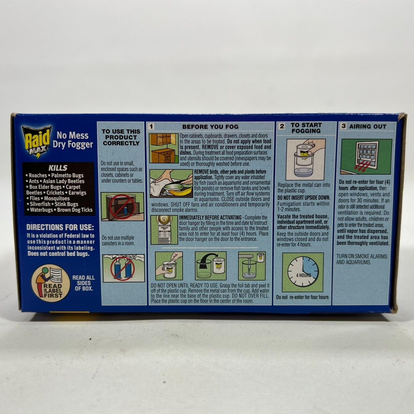 SC Johnson Raid Max No Mess Dry Fogger Roaches Bugs Ants Beetles Crickets Flies Mosquitoes Ticks Waterbugs (Each Cup Treats 2,560 Cu Ft) (4) - Image 4