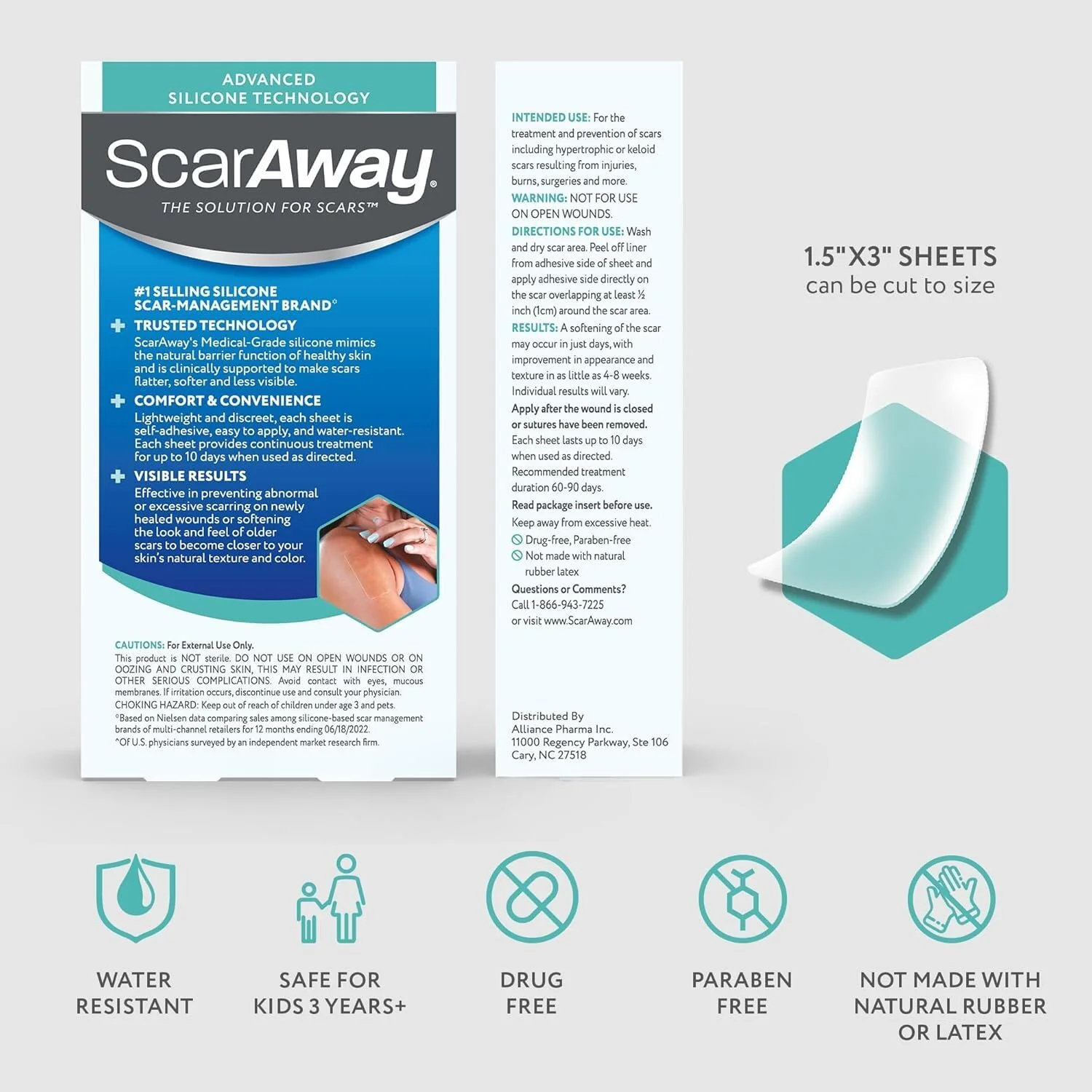 ScarAway Advanced Clear Silicone Scar Sheets, Medical Grade Silicone Strips (1.5" x 3") Scar Treatment and Prevention for Surgical, Burn, Body, Hypertrophic & Keloid Scar Treatment, 6 Clear Sheets - Image 8