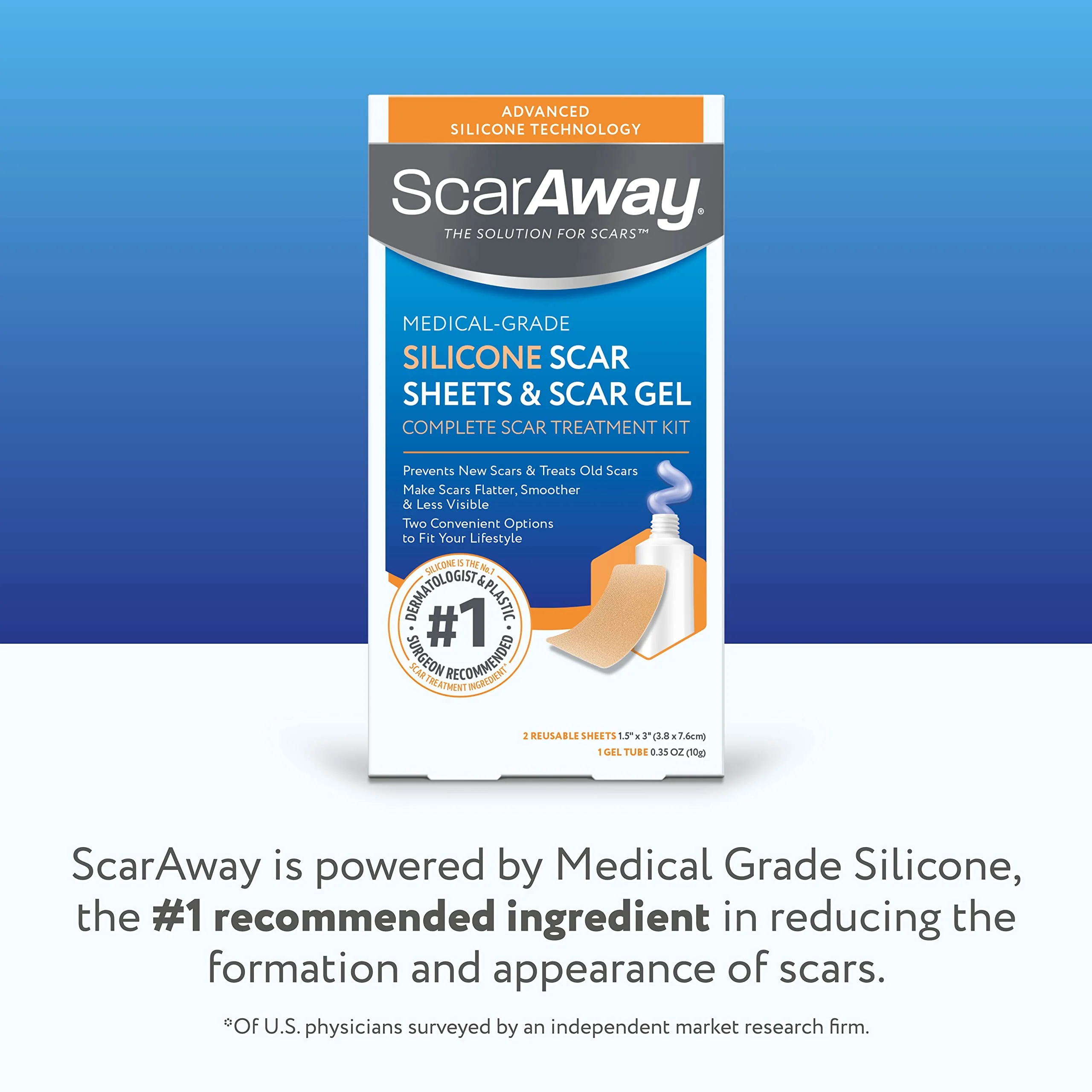 ScarAway Complete Scar Treatment Kit, Clinically Supported Treatment (Pack of 2) Tan Medical-Grade Silicone Scar Sheets (1.5" x 3") and Silicone Gel (0.35 Oz), Water-Resistant & Self-Adhesive - Image 8