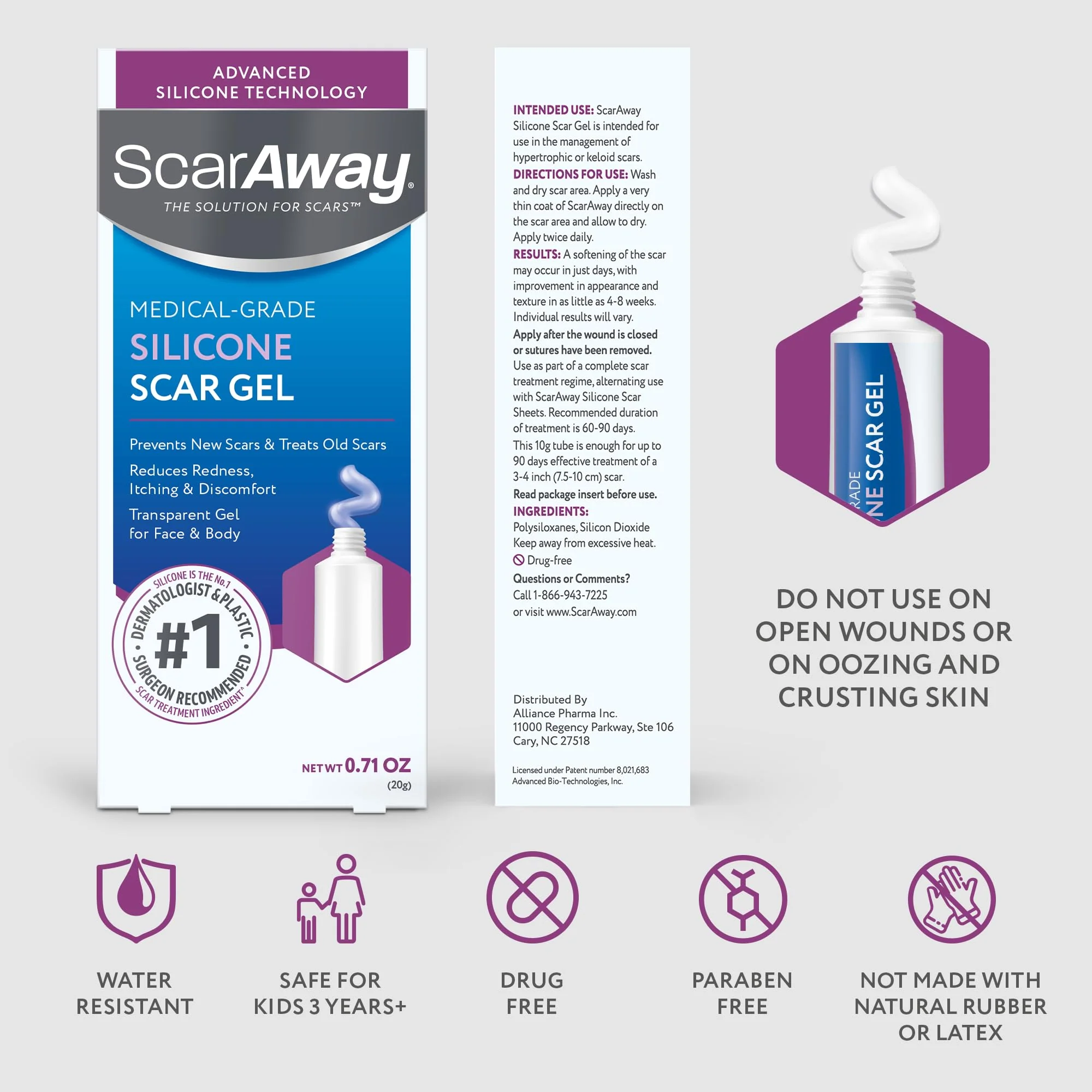 ScarAway Silicone Scar Gel, Helps Improve Size, Color & Texture of Hypertrophic & Keloid Scars from Injury, Burns & Surgery, Water Resistant, 10g (0.35 Oz) - Image 7