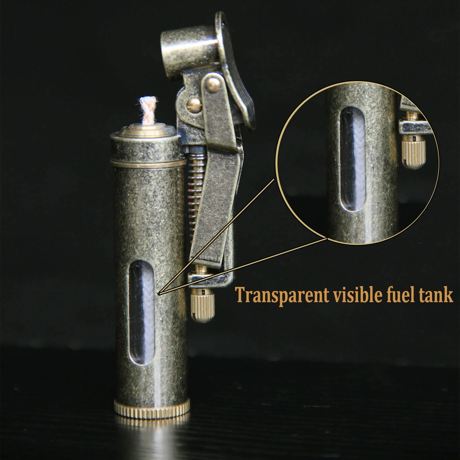 SCGHBK Kerosene Trench Lighter Vintage Metal Portable Refillable Lighter Bronze - Image 2