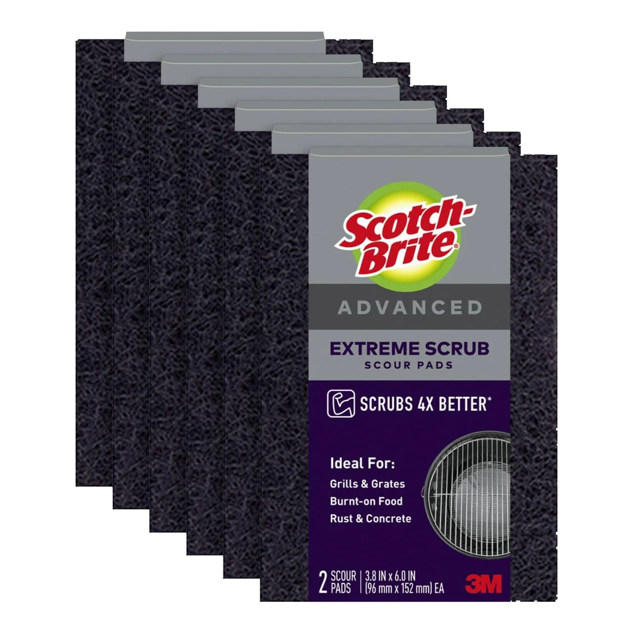 Scotch-Brite Advanced Extreme Scrub, Ideal for Grills and Grates, 12 Scour Pads