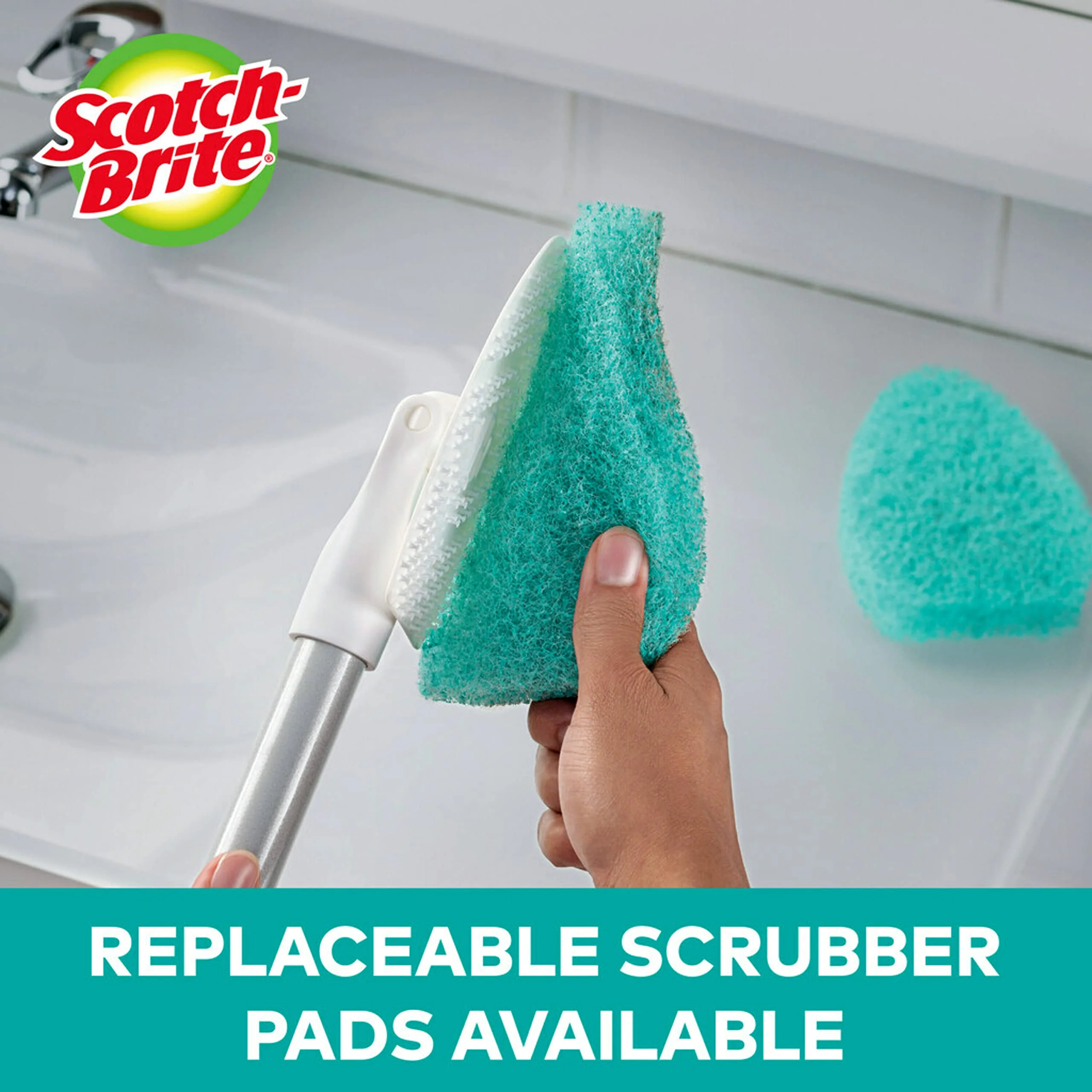 Scotch-Brite Extendable Tub & Tile Scrubber Kit, Includes 1 Handle and 3 Non-Scratch Scrubber Pads + Command Broom and Mop Grippers, 2-Grippers, 4-Strips - Image 3