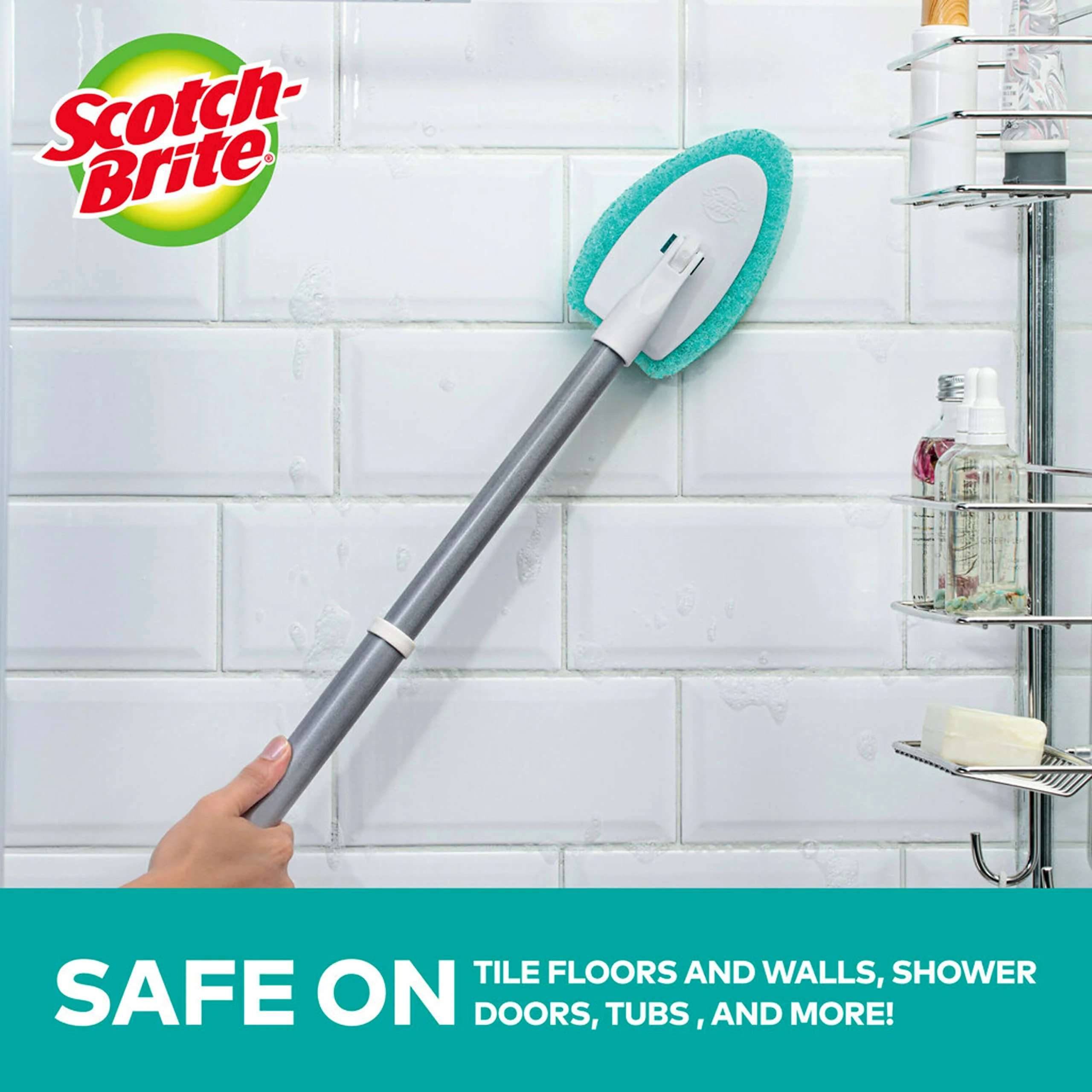 Scotch-Brite Extendable Tub & Tile Scrubber Kit, Includes 1 Handle and 3 Non-Scratch Scrubber Pads + Command Broom and Mop Grippers, 2-Grippers, 4-Strips - Image 5
