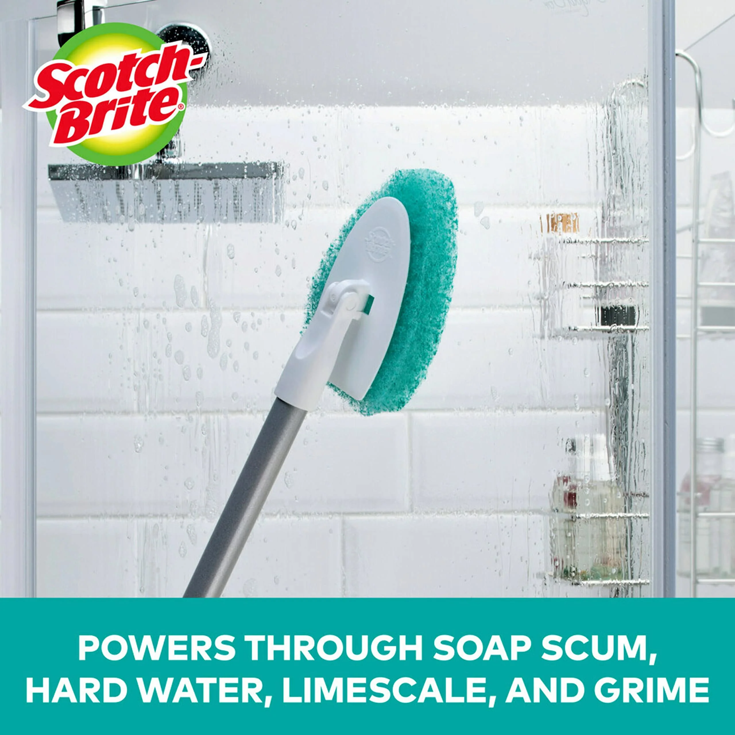 Scotch-Brite Extendable Tub & Tile Scrubber Kit, Includes 1 Handle and 3 Non-Scratch Scrubber Pads + Command Broom and Mop Grippers, 2-Grippers, 4-Strips - Image 7