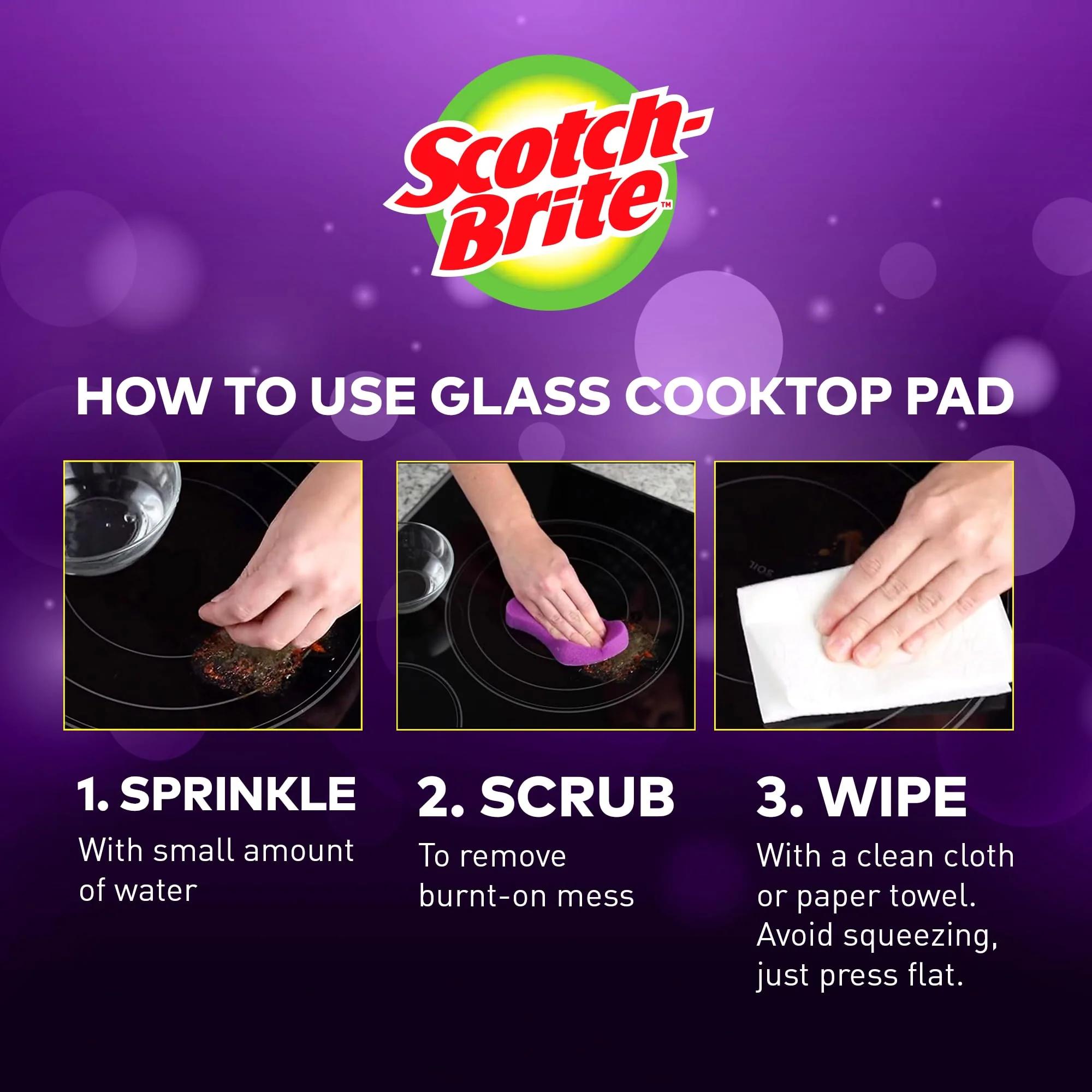Scotch-Brite Glass Cooktop Pads, Scratch-Free & Non-Abrasive Scrubbers for Glass or Ceramic Stovetops, Cleans Burnt-On Messes with Just Water, Reusable Dishwasher-Safe Design (6 Pads) - Image 3