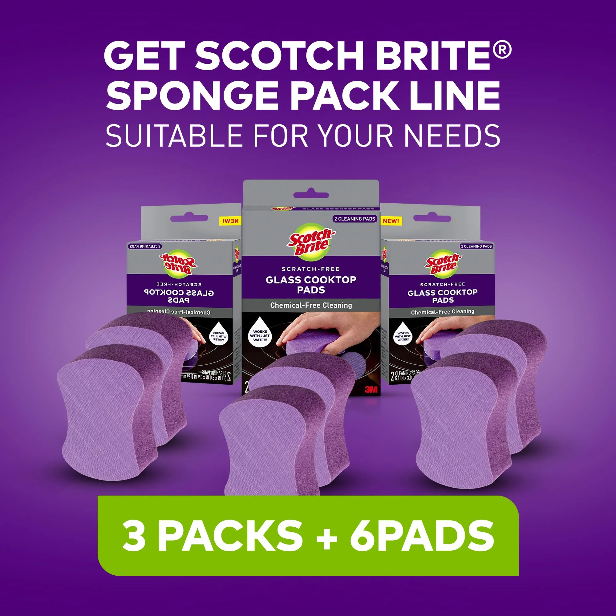 Scotch-Brite Glass Cooktop Pads, Scratch-Free & Non-Abrasive Scrubbers for Glass or Ceramic Stovetops, Cleans Burnt-On Messes with Just Water, Reusable Dishwasher-Safe Design (6 Pads) - Image 5