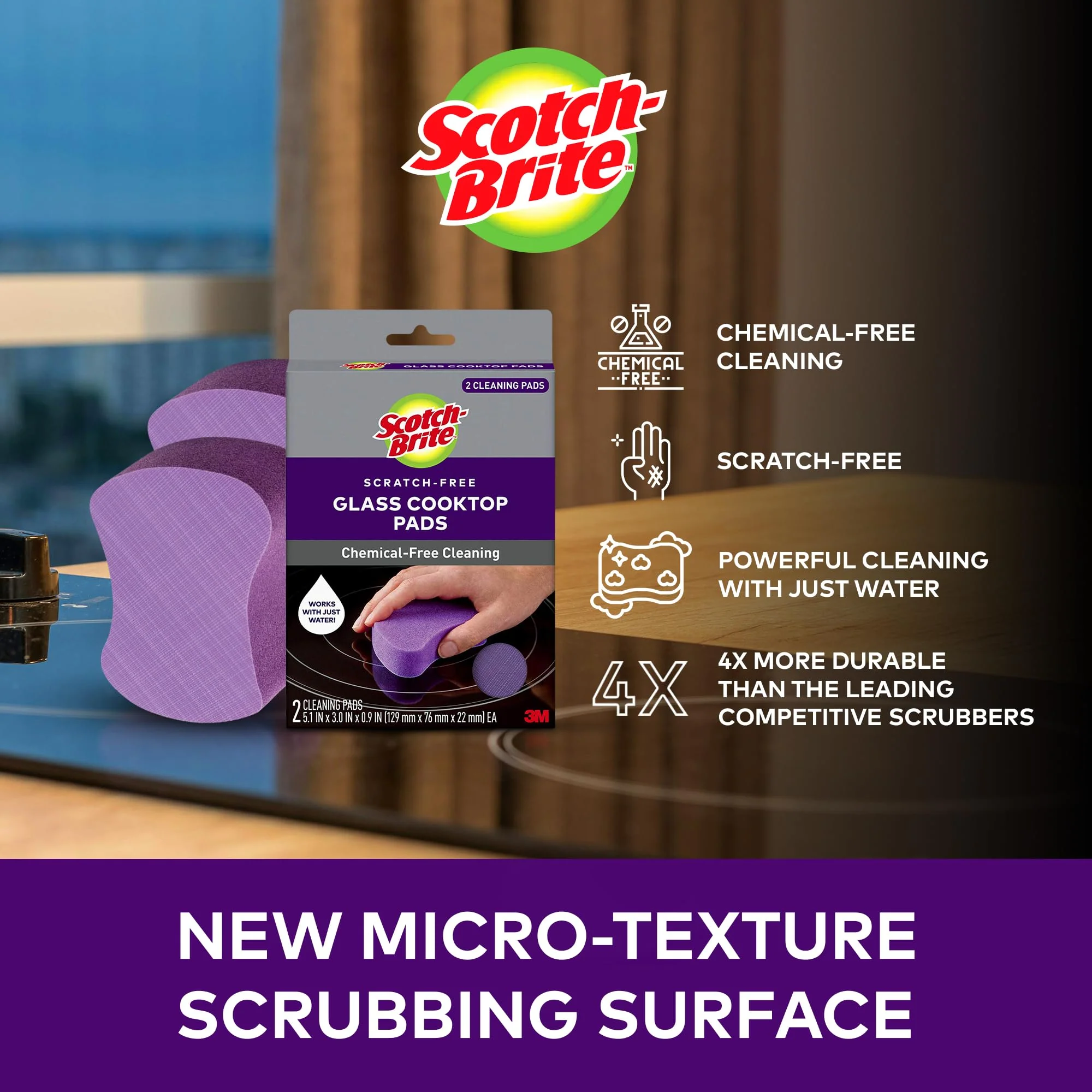 Scotch-Brite Glass Cooktop Pads, Scratch-Free & Non-Abrasive Scrubbers for Glass or Ceramic Stovetops, Cleans Burnt-On Messes with Just Water, Reusable Dishwasher-Safe Design (6 Pads) - Image 7