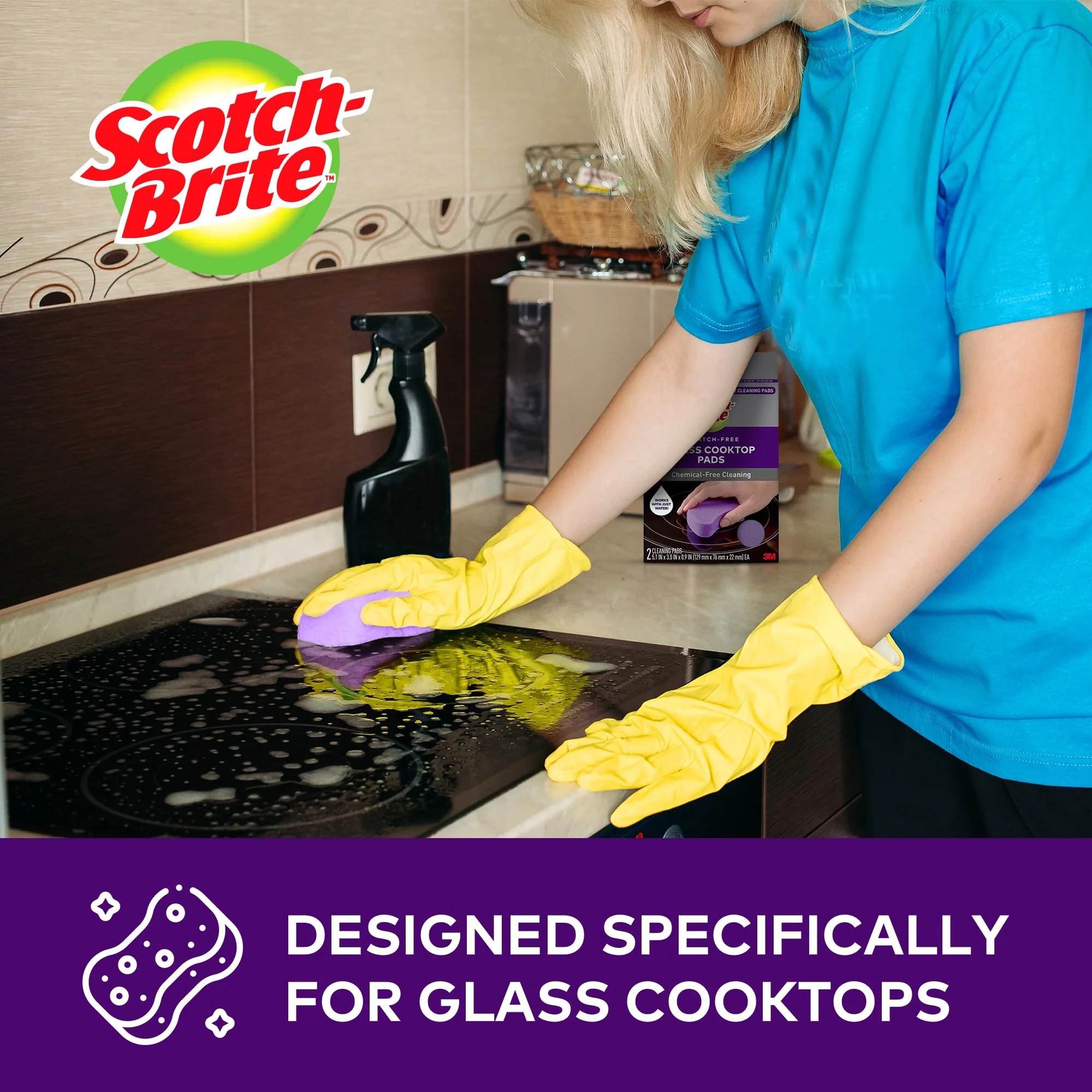 Scotch-Brite Glass Cooktop Pads, Scratch-Free & Non-Abrasive Scrubbers for Glass or Ceramic Stovetops, Cleans Burnt-On Messes with Just Water, Reusable Dishwasher-Safe Design (6 Pads) - Image 8
